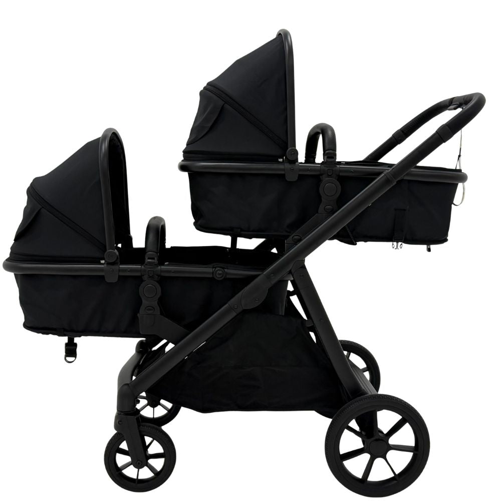 The Tribe Double Pram – Frame & 2 x Carrycot/Toddler Seat