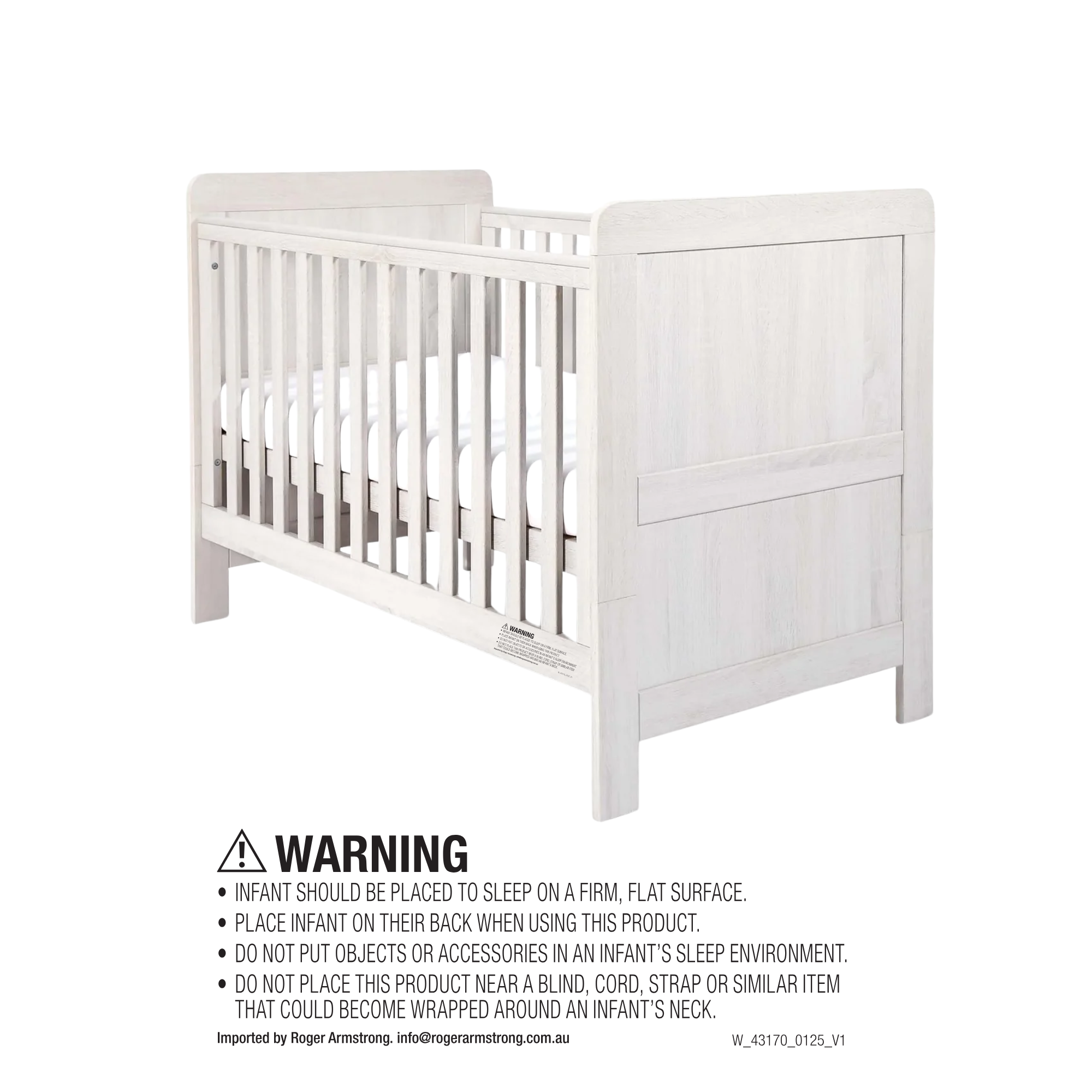 Mamas & Papas Atlas 5 Piece Set with Cotbed, Dresser Changer, Mattress, Fitted Sheets & Mattress Protector - White Wash