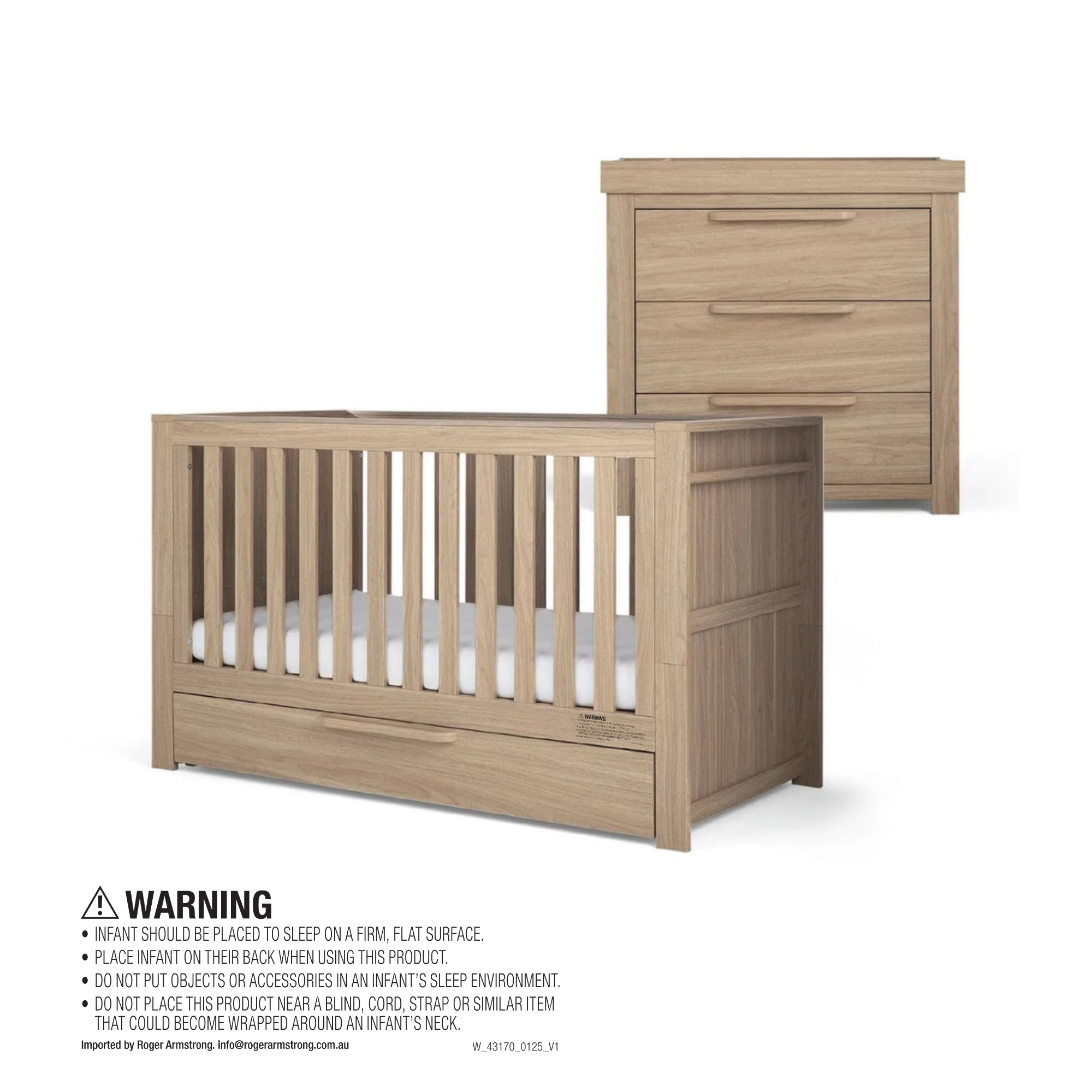 Mamas & Papas Franklin 5-Piece Nursery Set – Oak Cot & Dresser