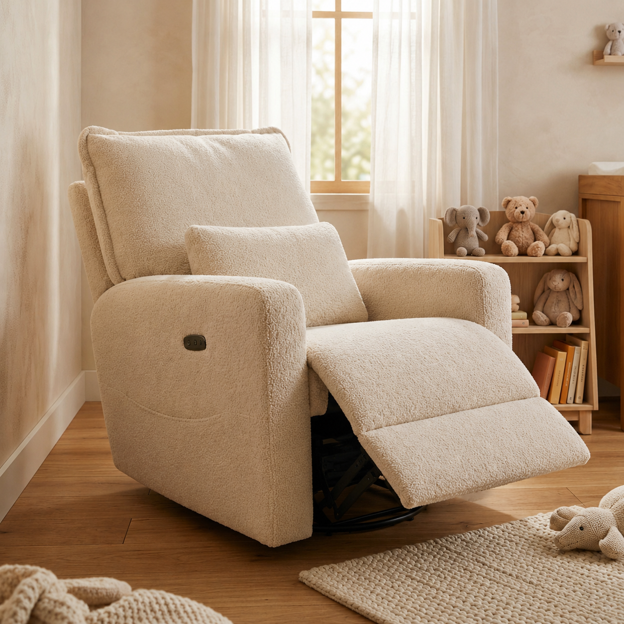 Premium Electric Recliner Glider - Teddy Creme Plush