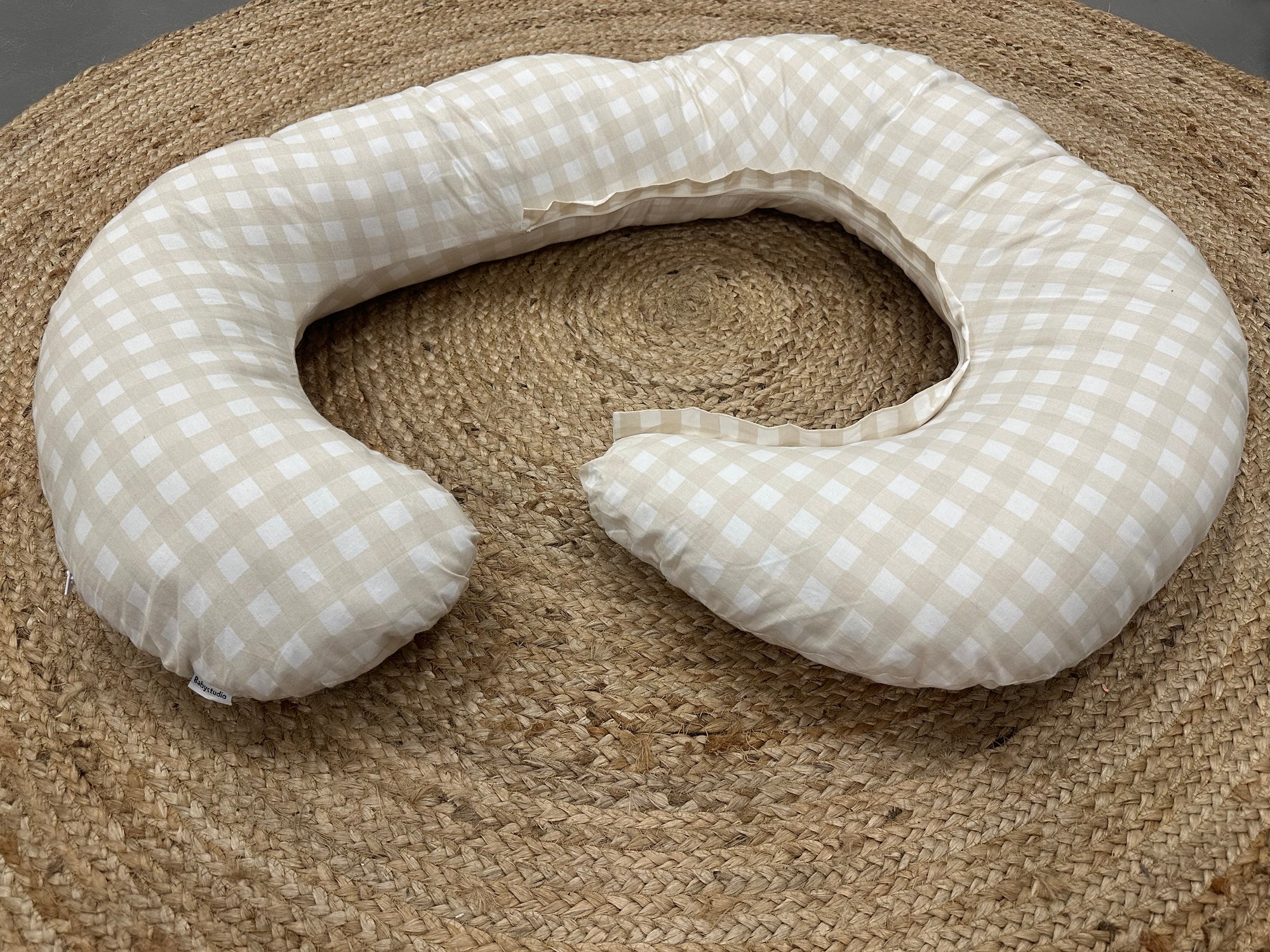 ultimate body pillow / breast feeding pillow - gingham beige