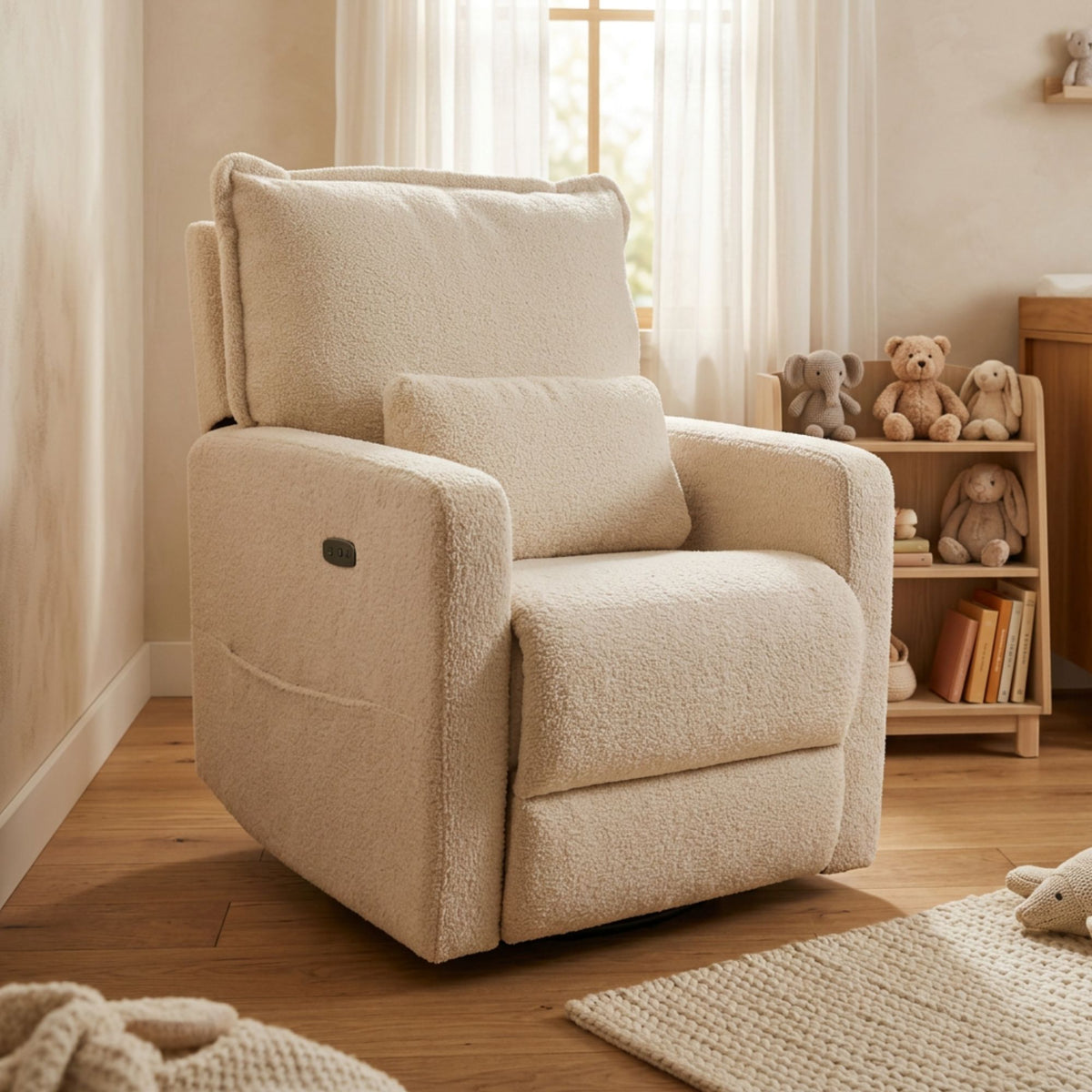 Premium Electric Recliner Glider - Teddy Creme Plush