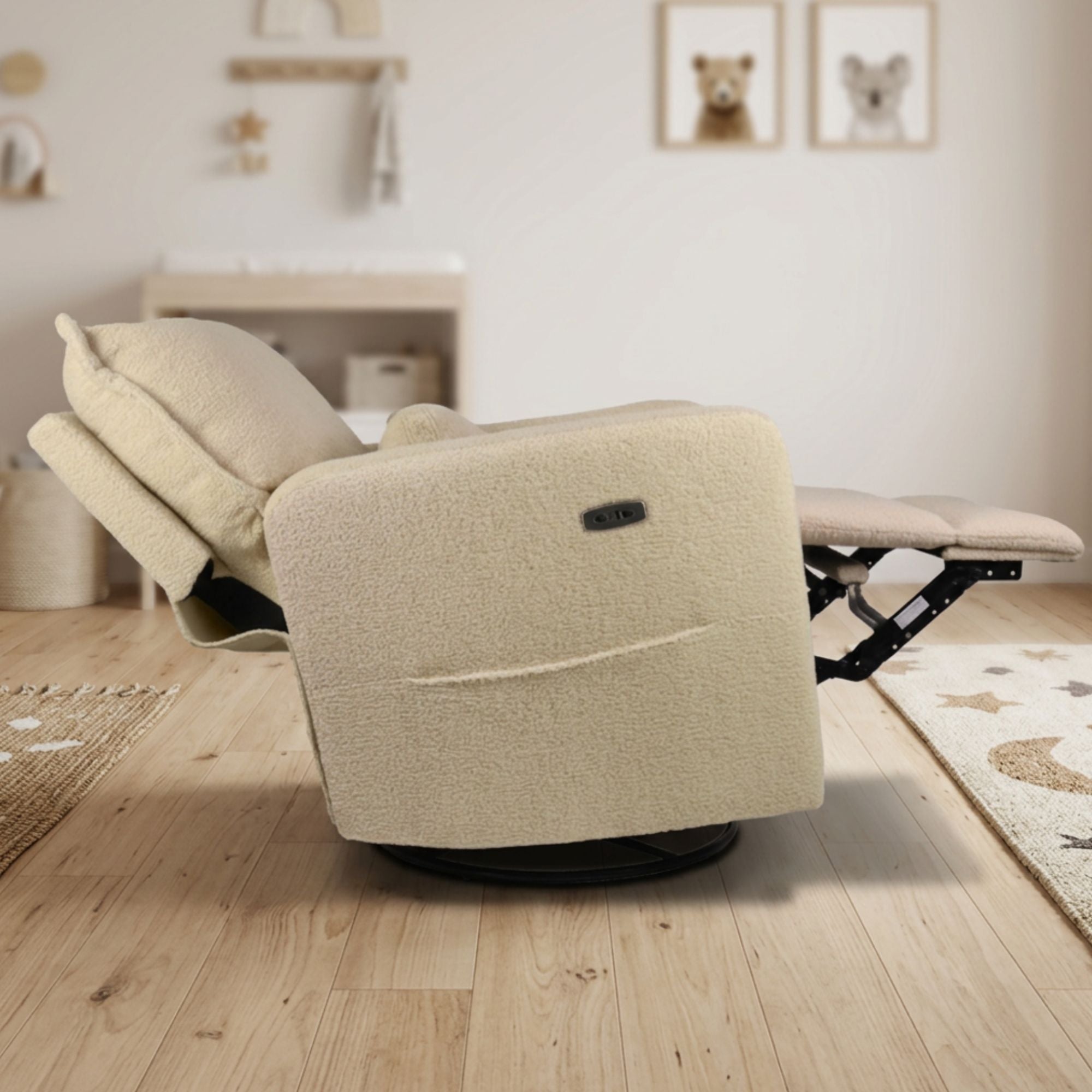 Premium Electric Recliner Glider - Teddy Creme Plush (Pre-order for End July)