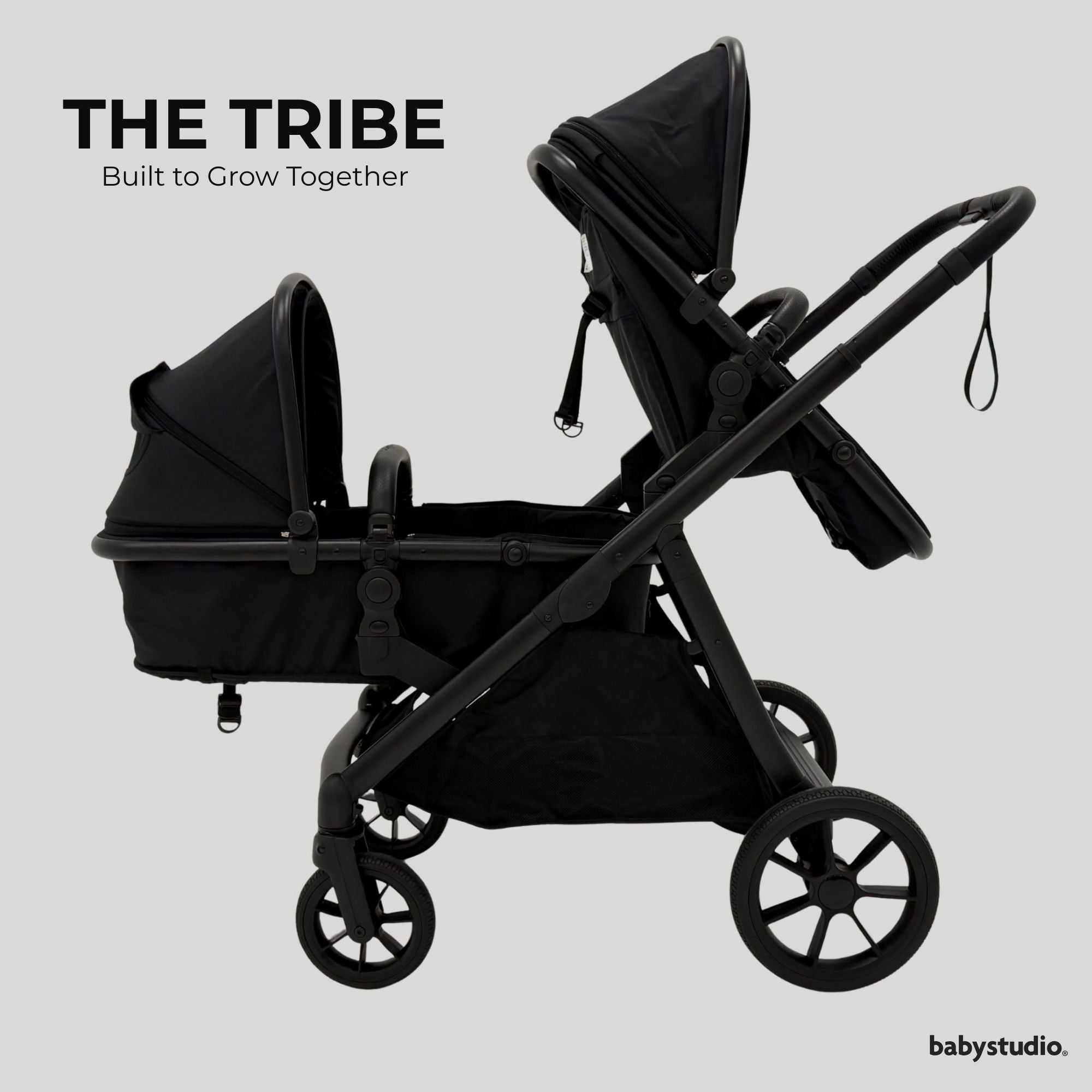 The Tribe Double Pram – Frame & 2 x Carrycot/Toddler Seat
