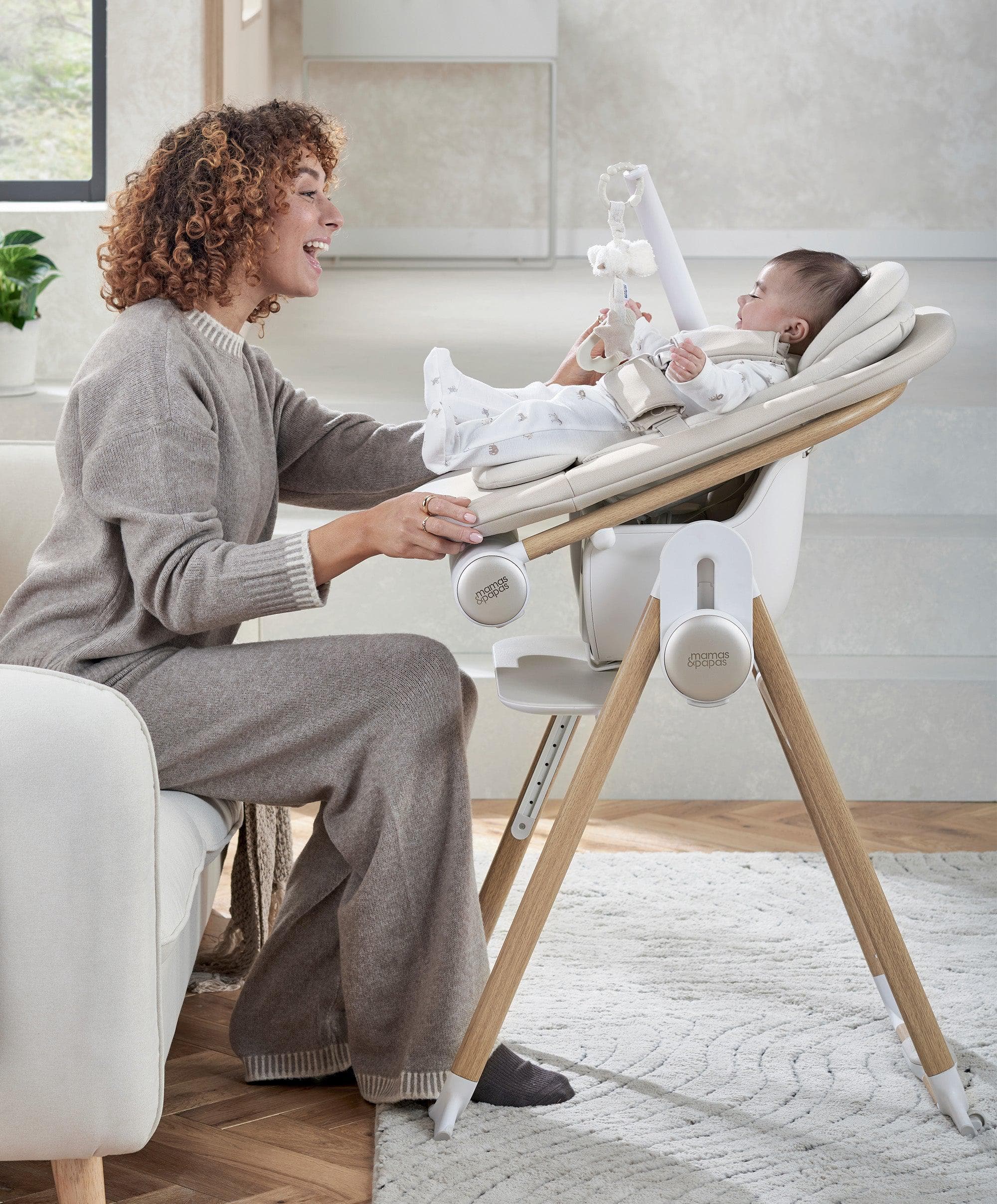 Mamas & Papas Eno Highchair, Bouncer & Cushion Complete Bundle - Cashmere