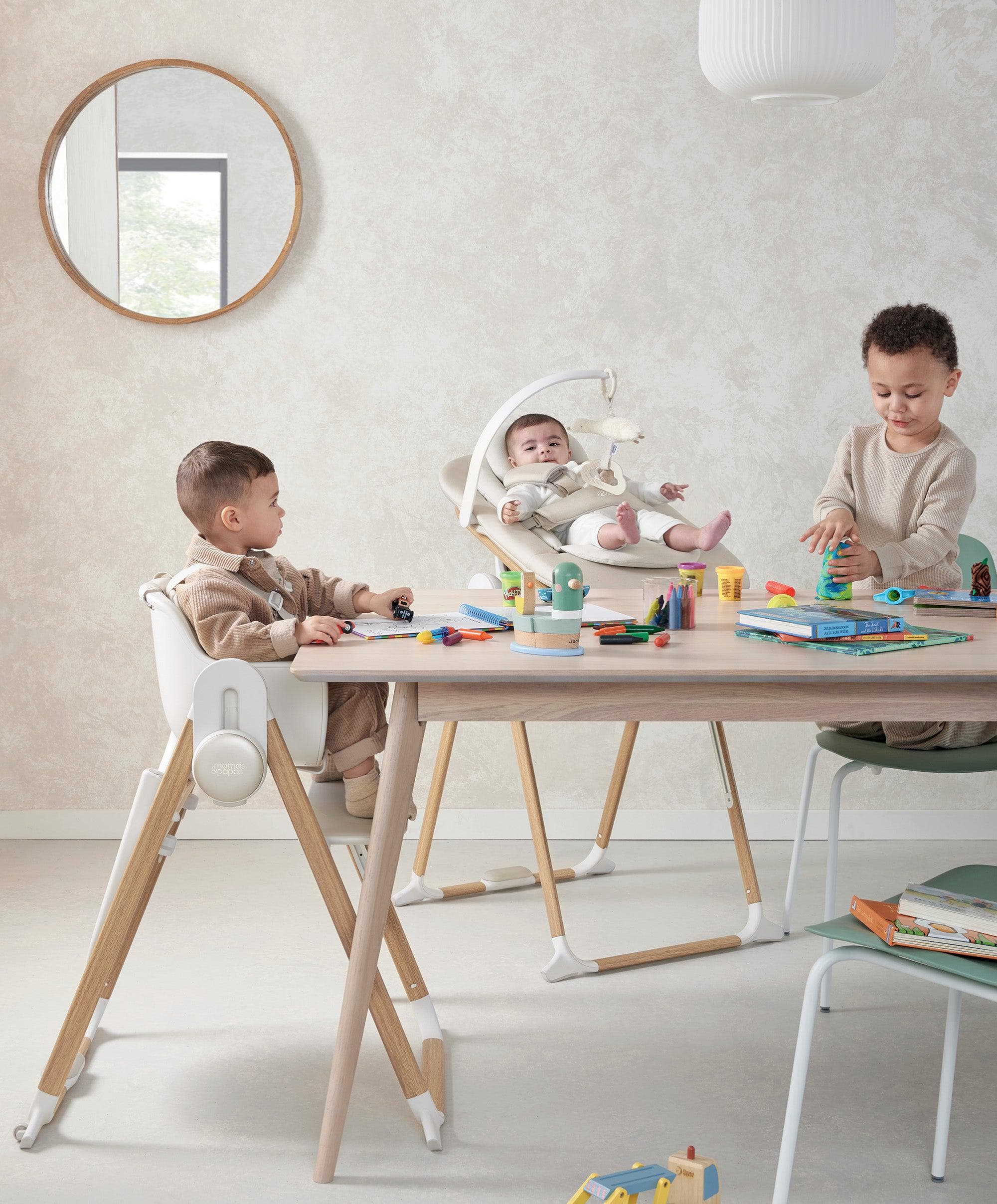 Mamas & Papas Eno Highchair, Bouncer & Cushion Complete Bundle - Cashmere