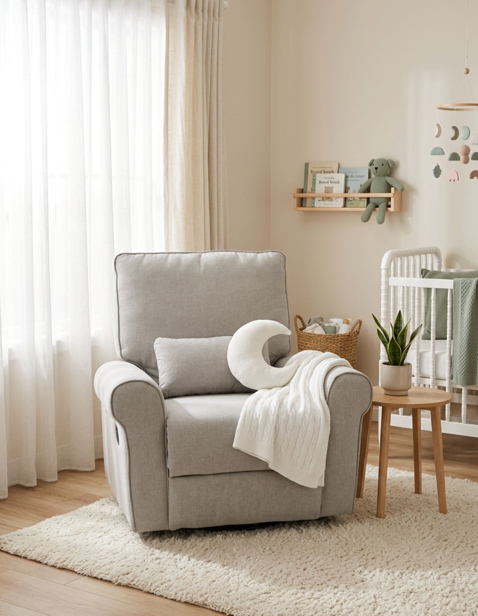 Deluxe Electric Linen Reclining Glider Feeding Chair- Light Grey (Pre Order end July)