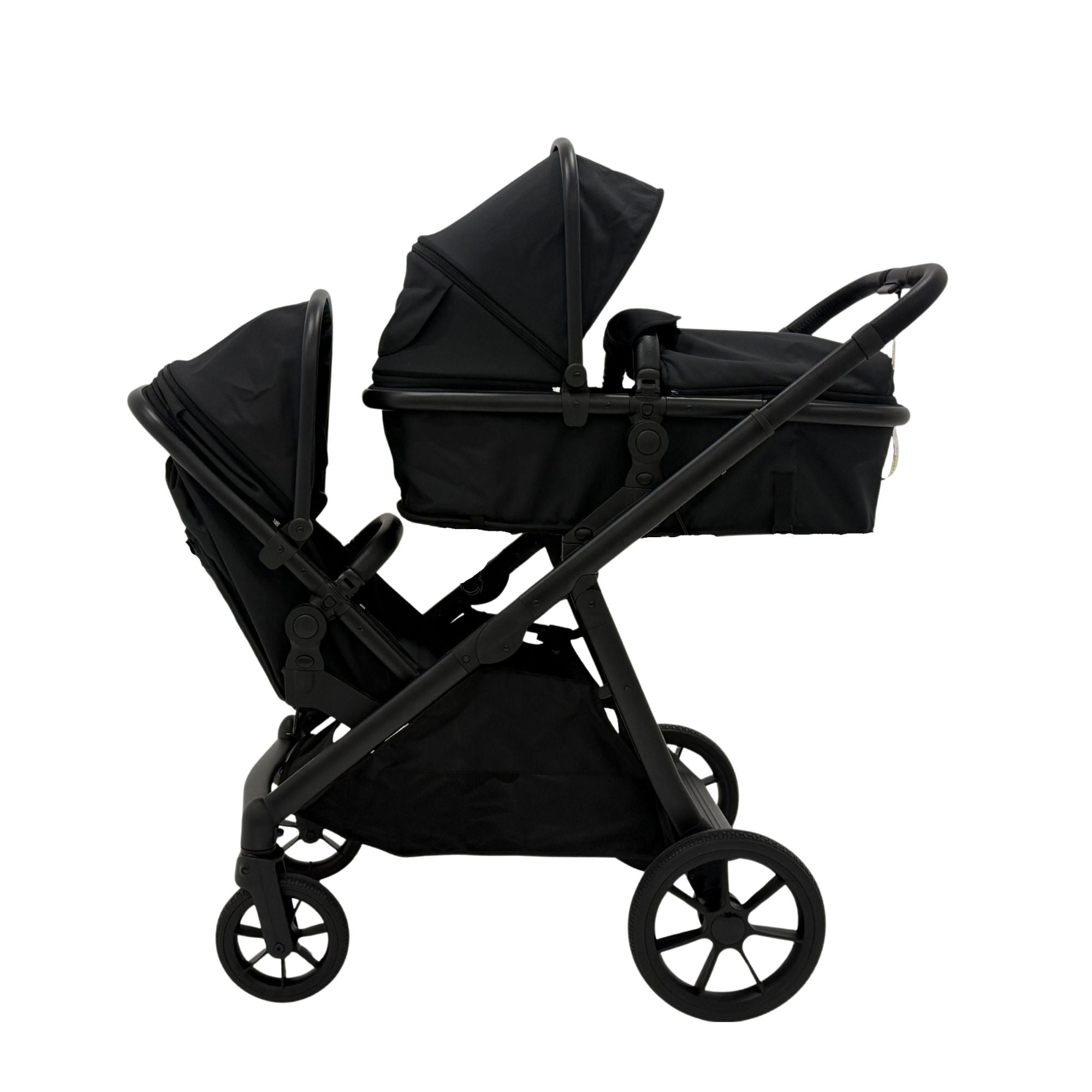 The Tribe Double Pram – Frame & 2 x Carrycot/Toddler Seat