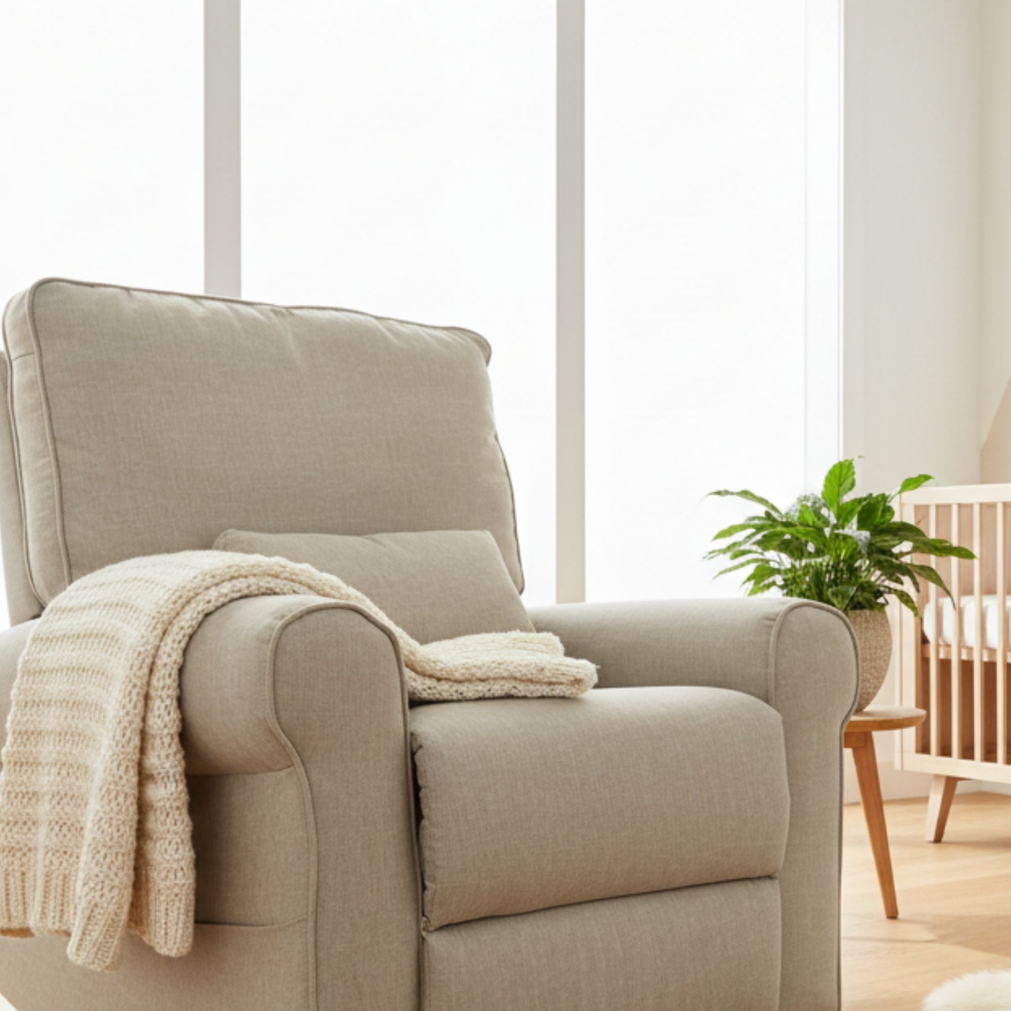 Electric Nursery Glider Recliner Chair - Linen Nursing & Feeding Chair - Oatmeal