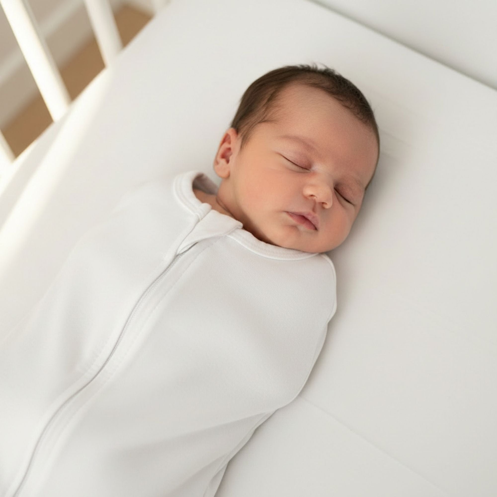 Babystudio Organic Cotton Swaddle Pouch 0.5 TOG Small (0-3 months) - BRIGHT WHITE