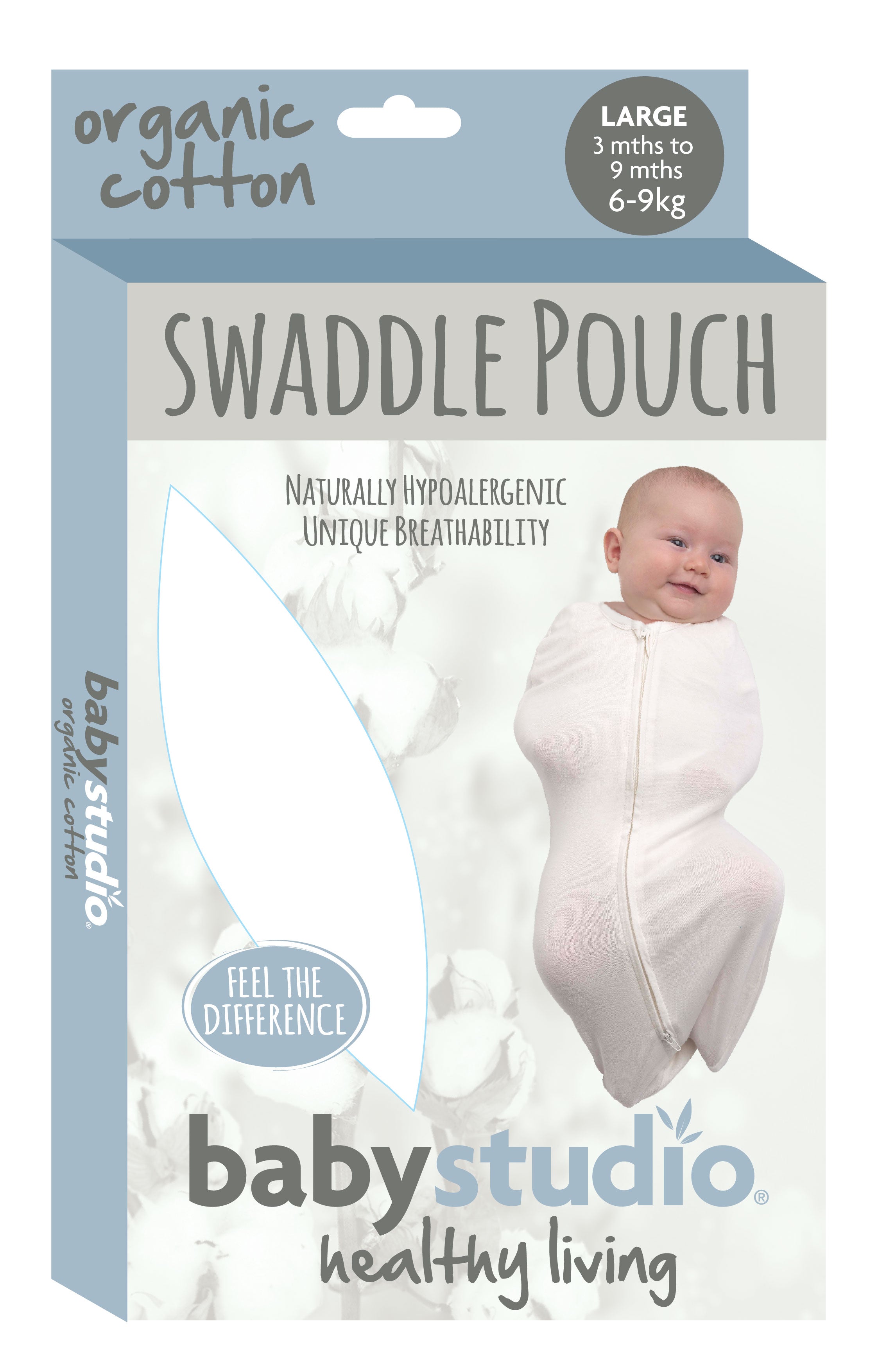 Babystudio Swaddle Pouch Organic Cotton Small (0-3m) - NAVY