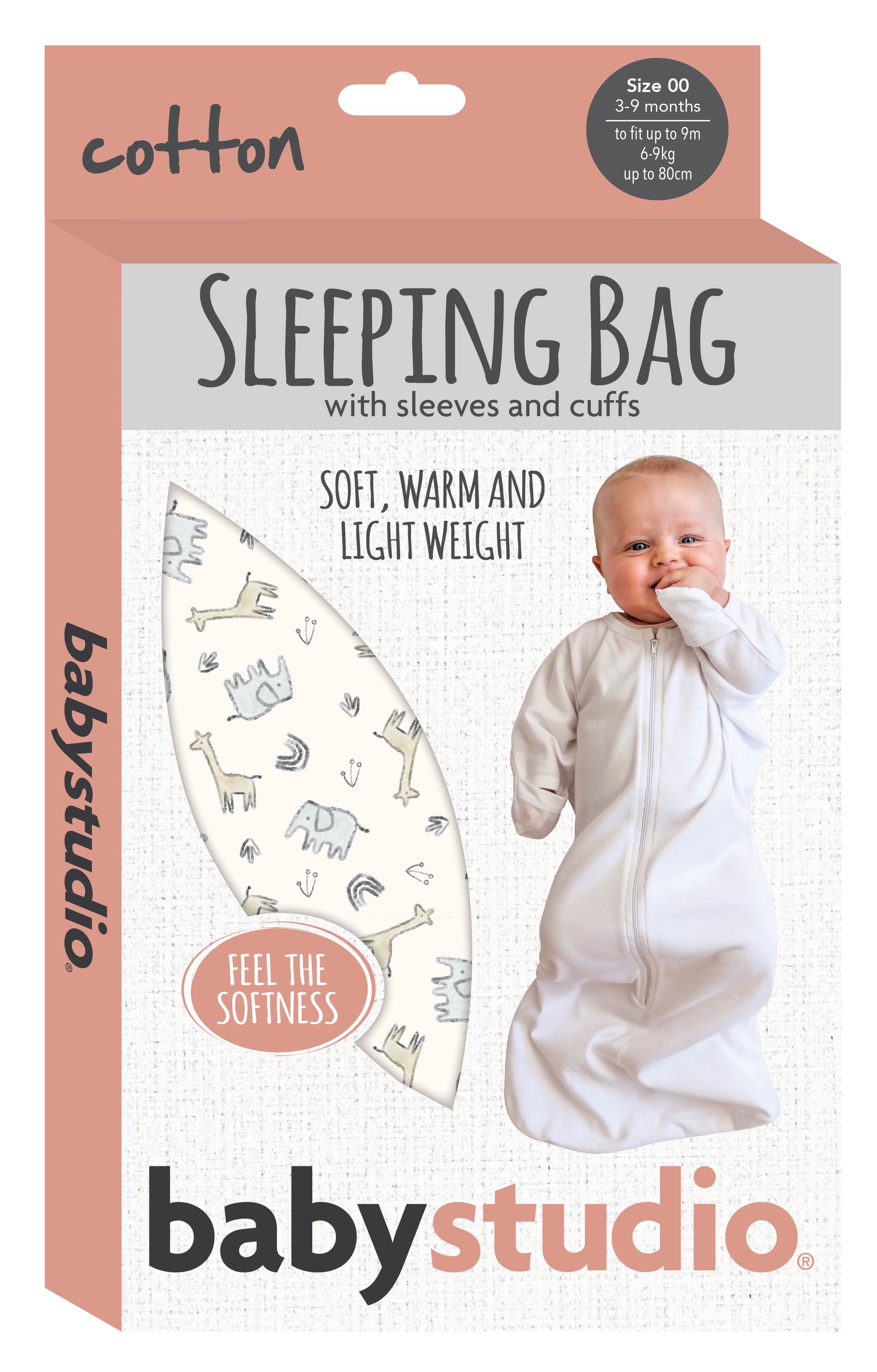 Babystudio all-in-one Swaddlebag Cotton Large (3-9m) - Hugs Equals Love