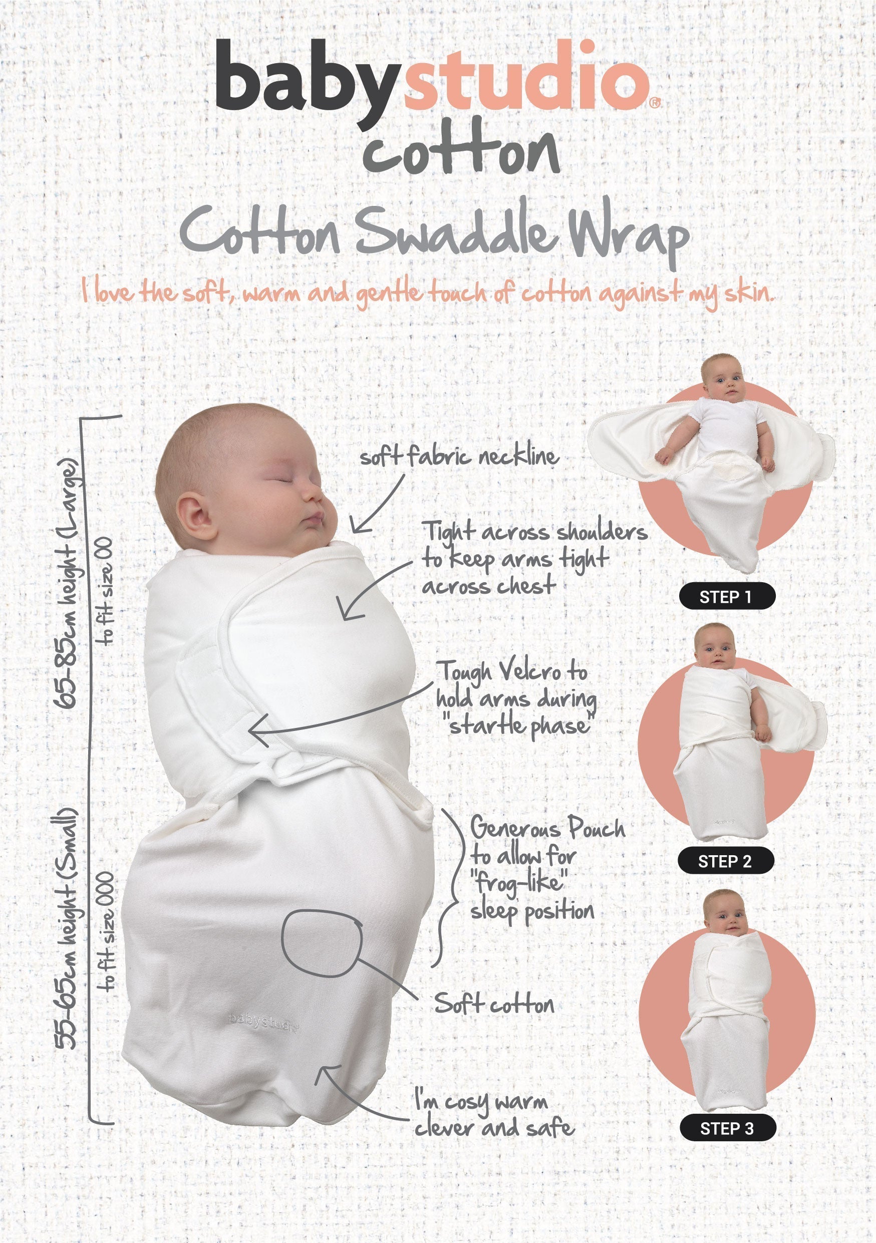 swaddlewrap cotton small (0-3m) - ivory
