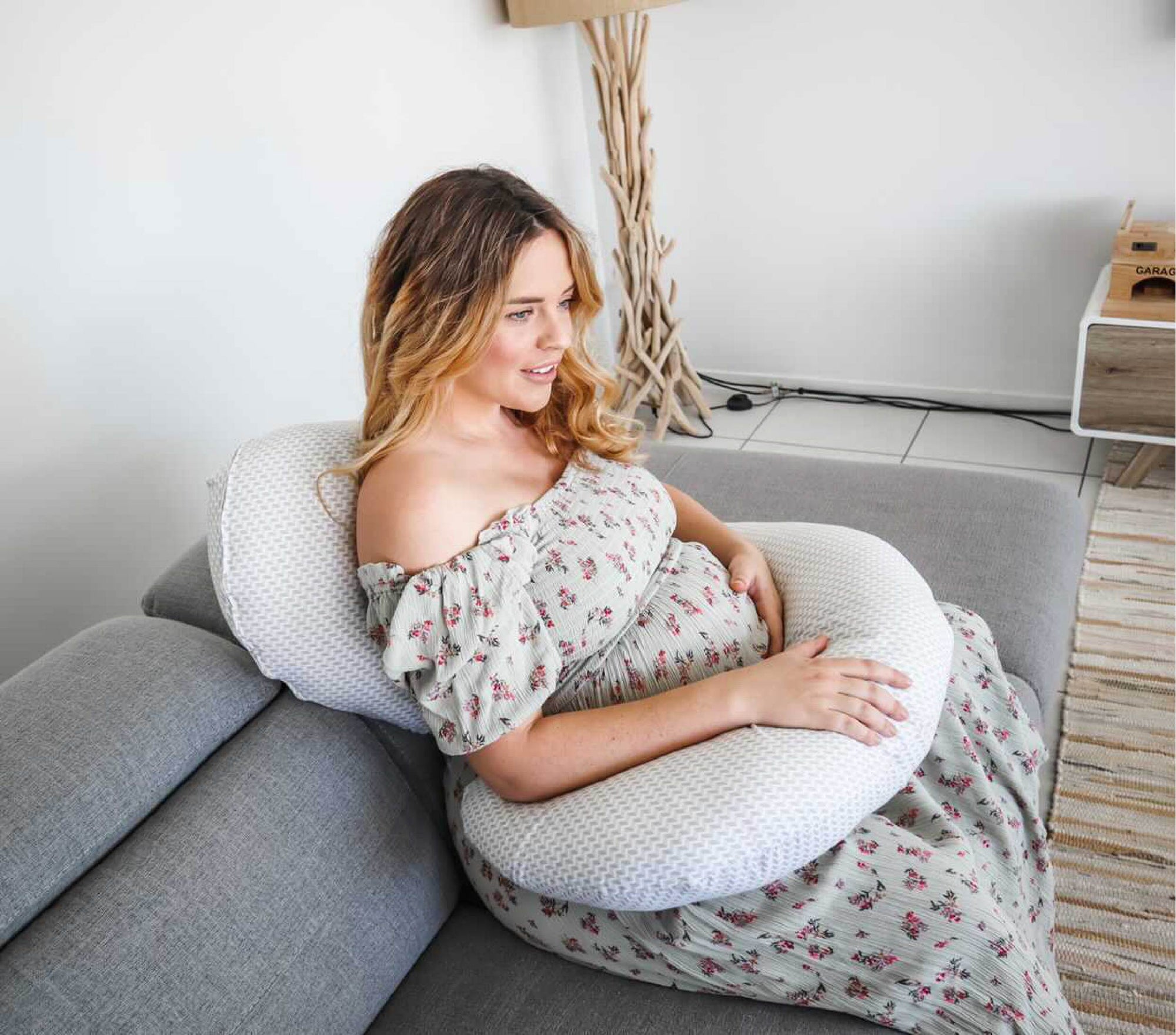ultimate body / breast feeding pillow with chevron grey pillow case