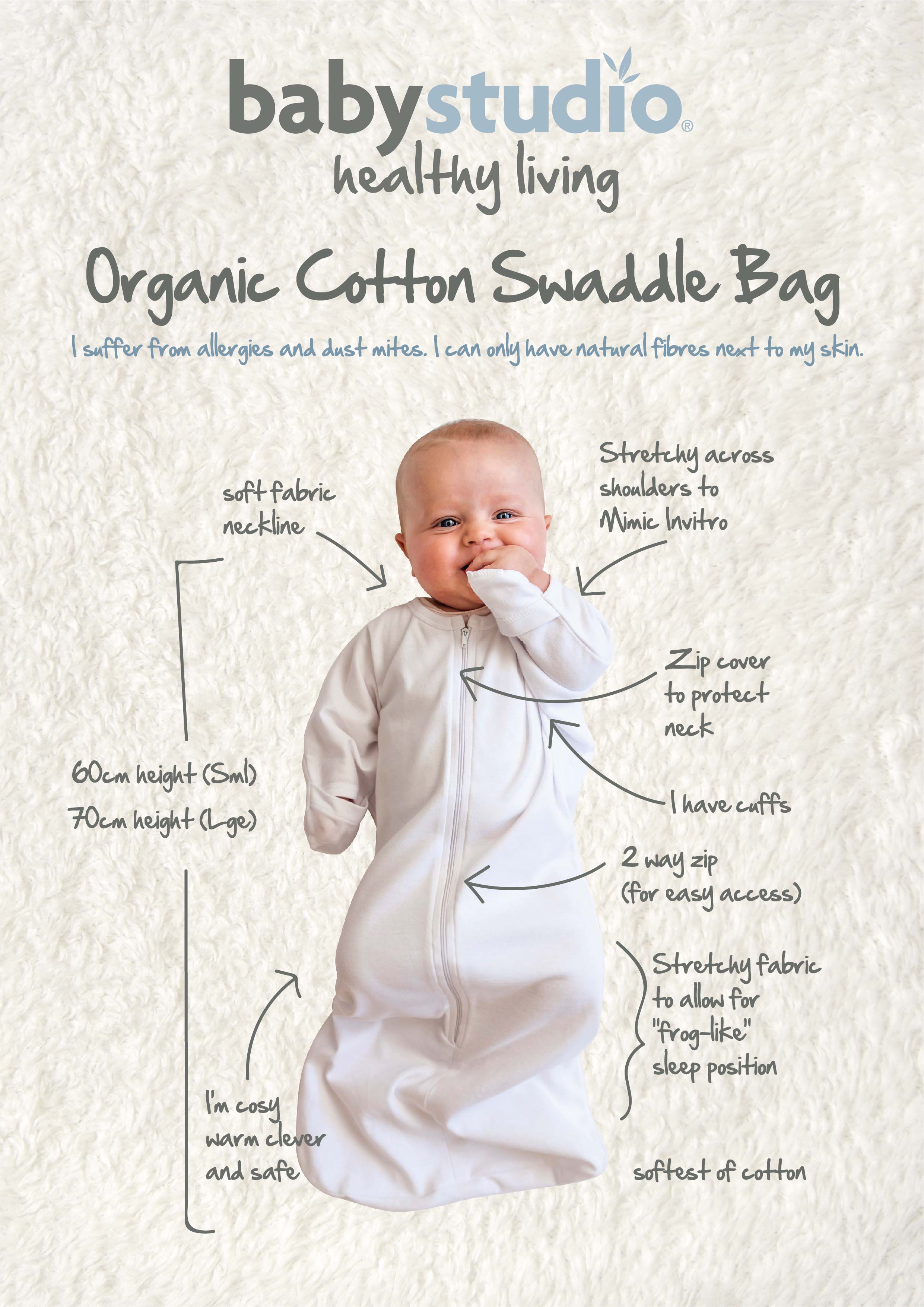 Babystudio Organic Cotton all-in-one Swaddlebag (3-9M) - Various Designs