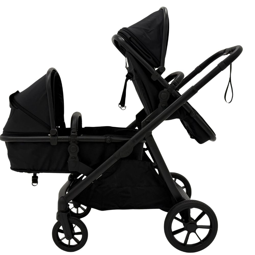 The Tribe Double Pram – Frame & 2 x Carrycot/Toddler Seat