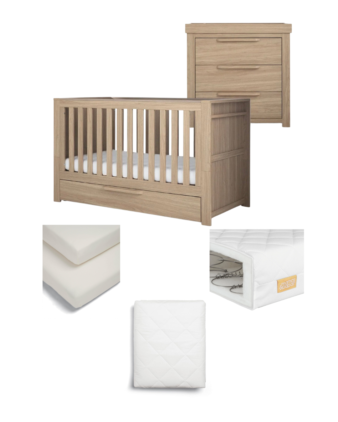 Mamas & Papas Franklin 5-Piece Nursery Set – Oak Cot & Dresser