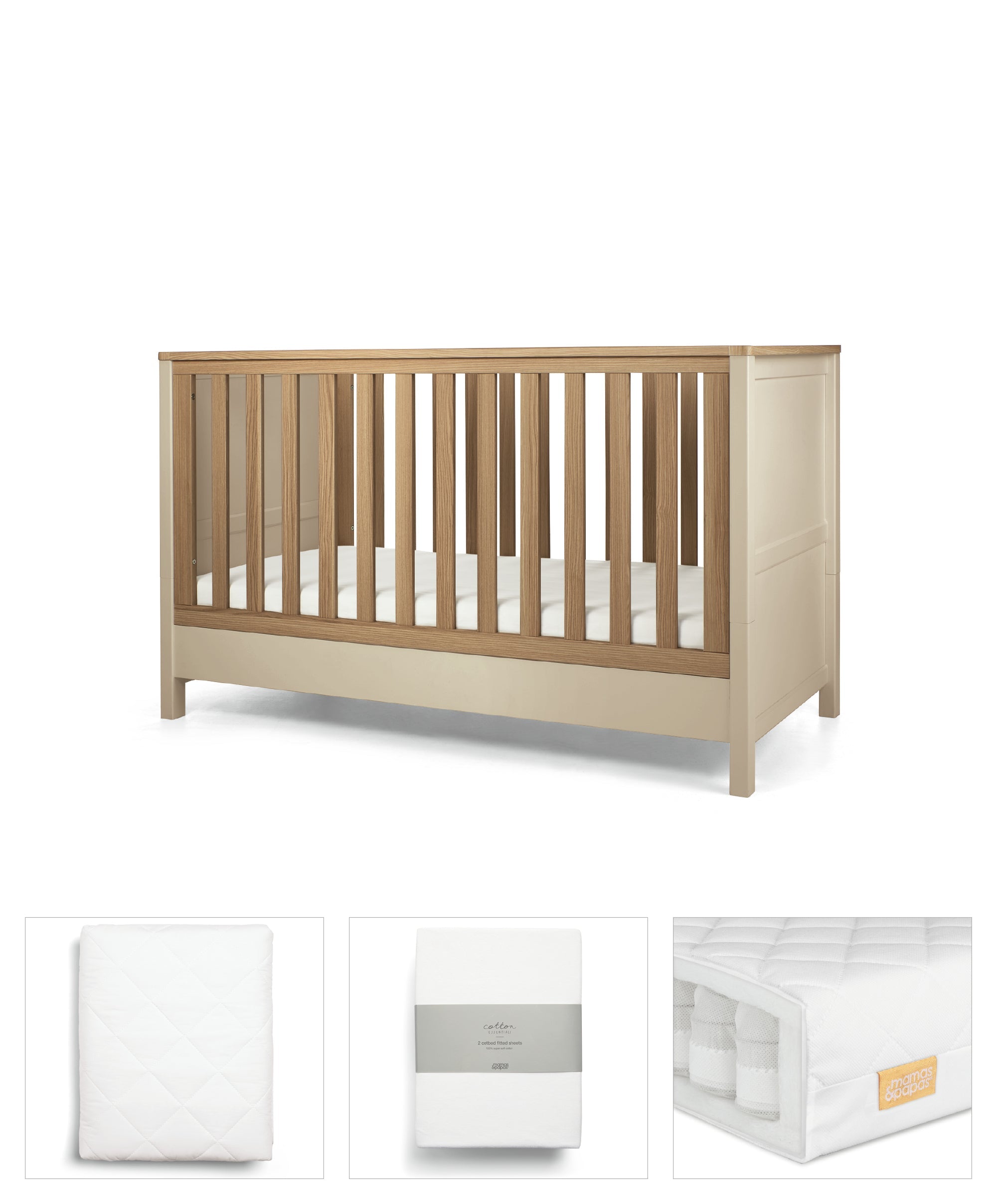 Harwell Cashmere 4 Piece Set with Cotbed, Mattress, Fitted Sheets & Mattress Protector