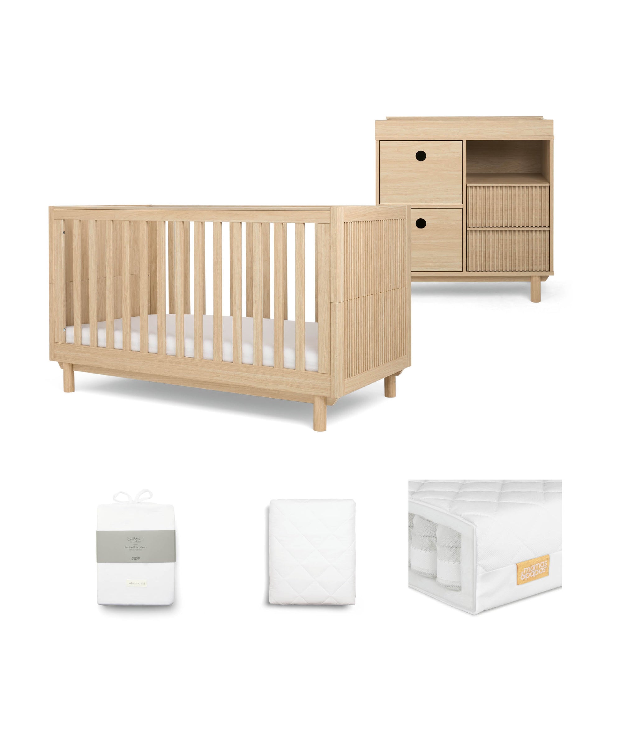 Oska Cotbed & Dresser Bundle (5 Pieces) - Oak
