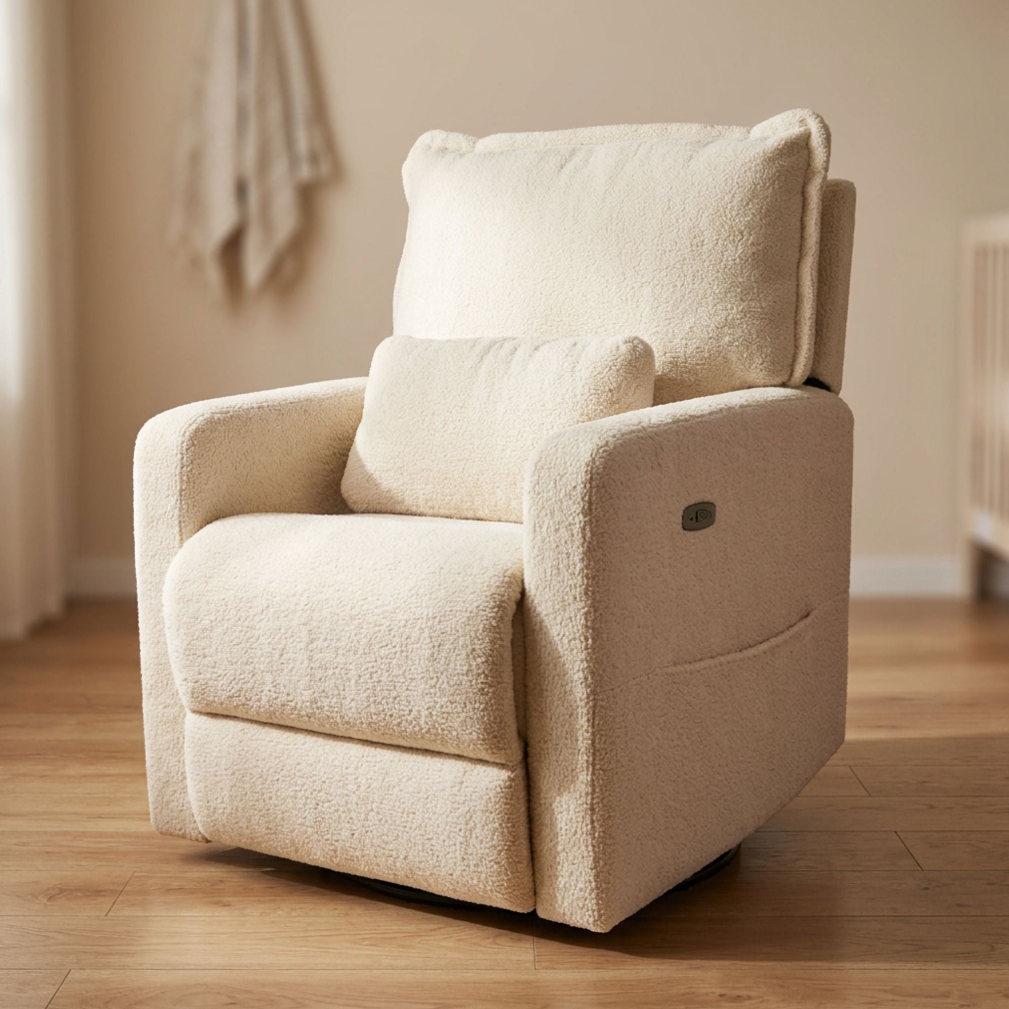 Premium Electric Recliner Glider - Teddy Creme Plush (Pre-order for End July)