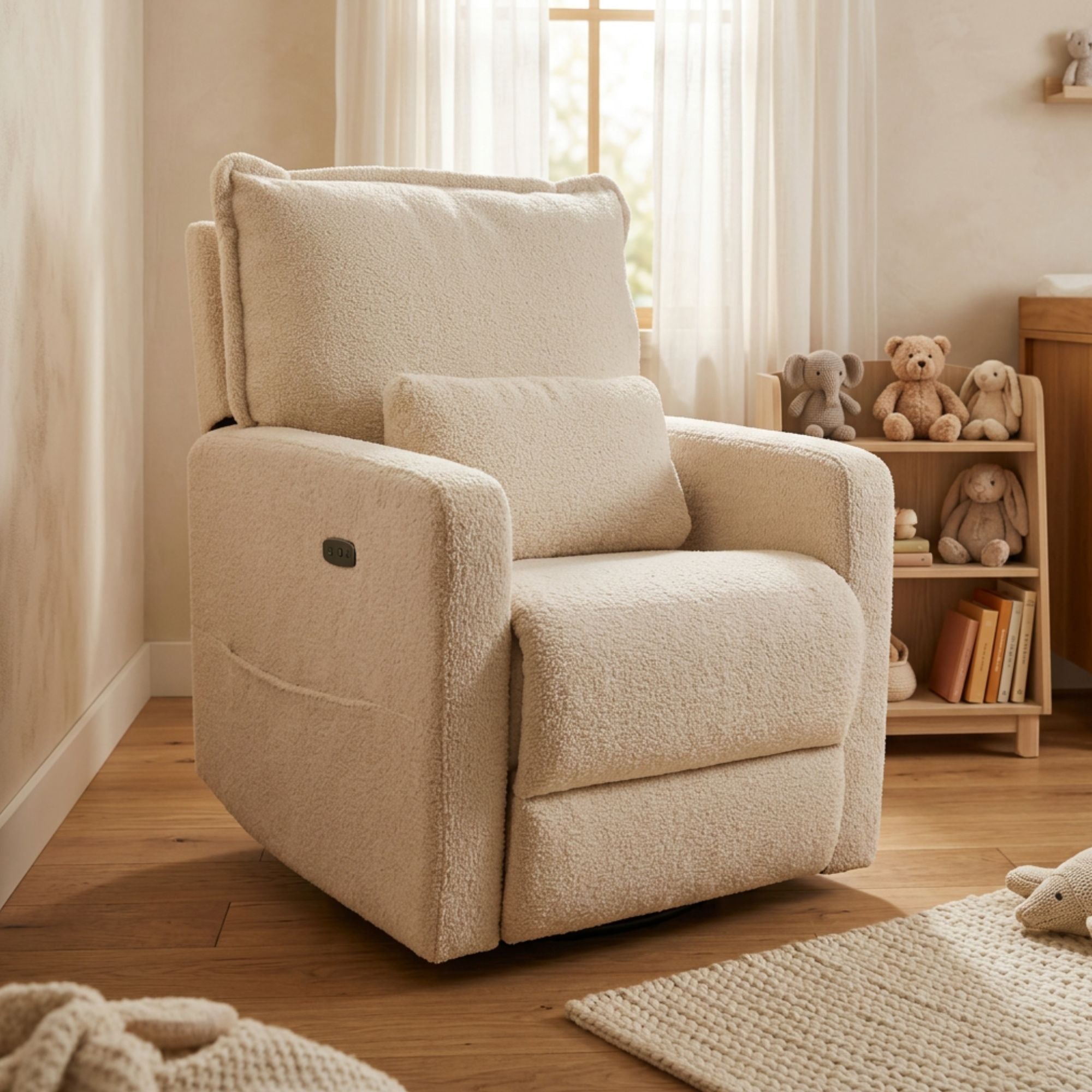 Premium Electric Recliner Glider - Teddy Creme Plush