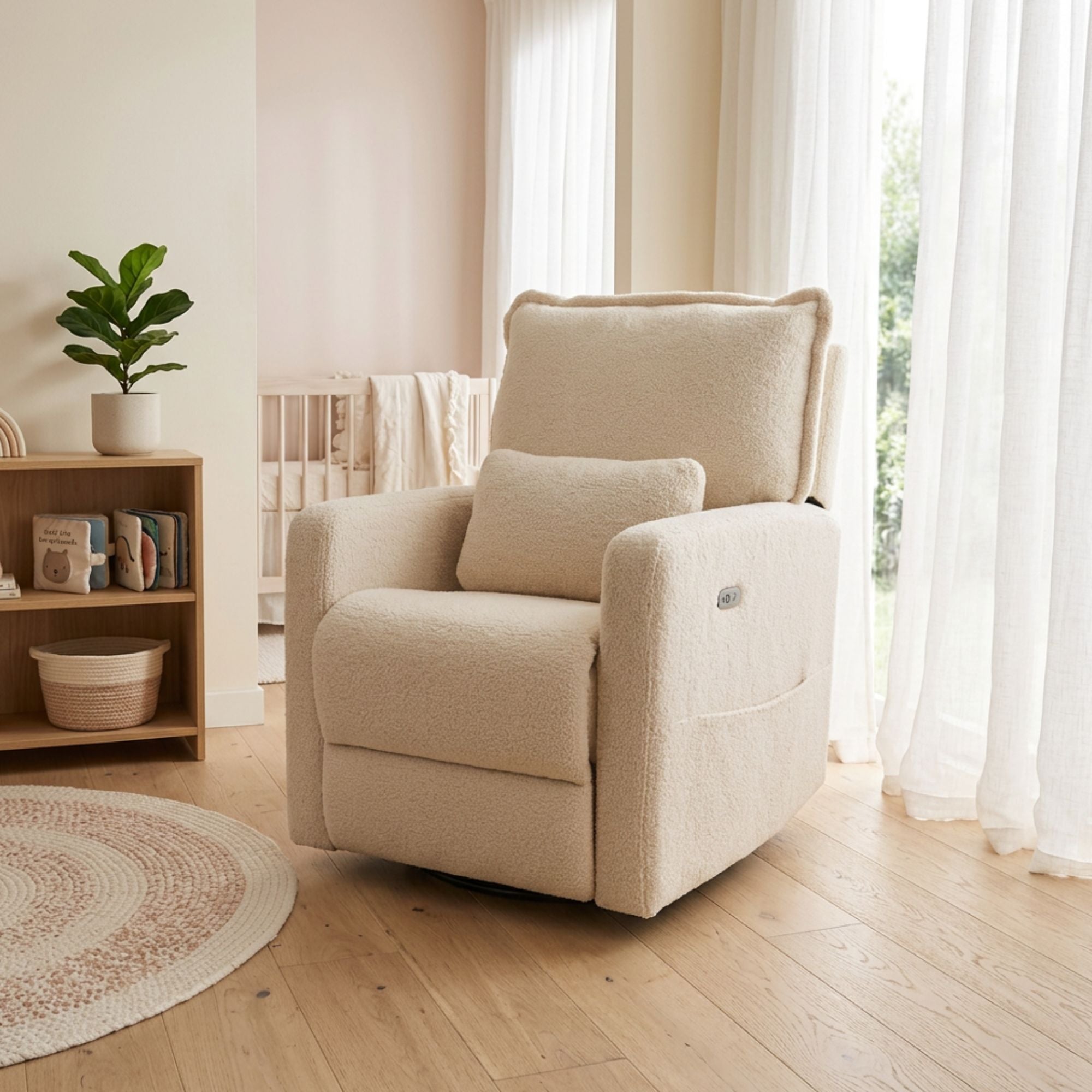 Premium Electric Recliner Glider - Teddy Creme Plush (Pre-order for End July)
