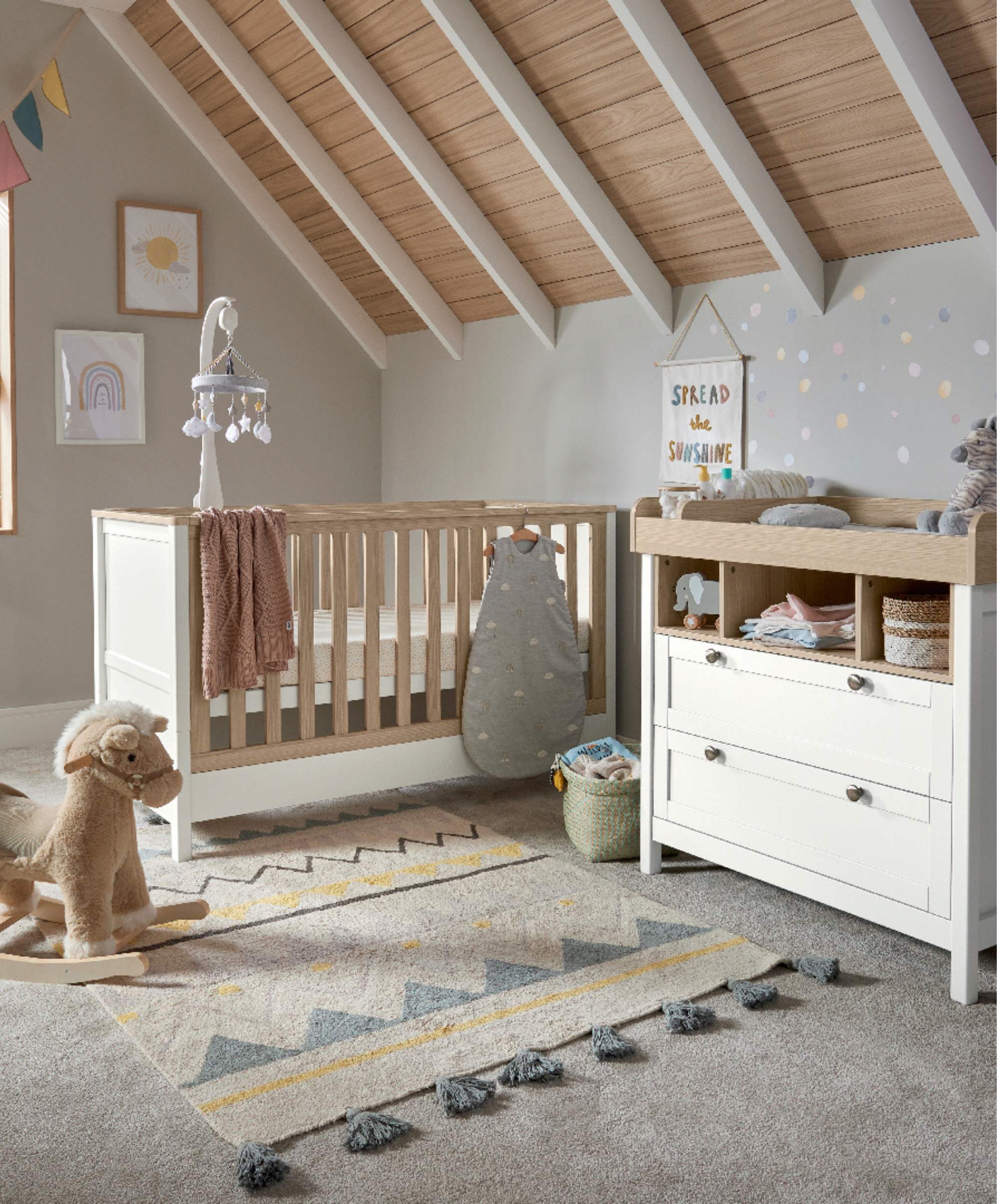 Harwell Baby Cot Bed White/Oak Nursery Furniture babystudio