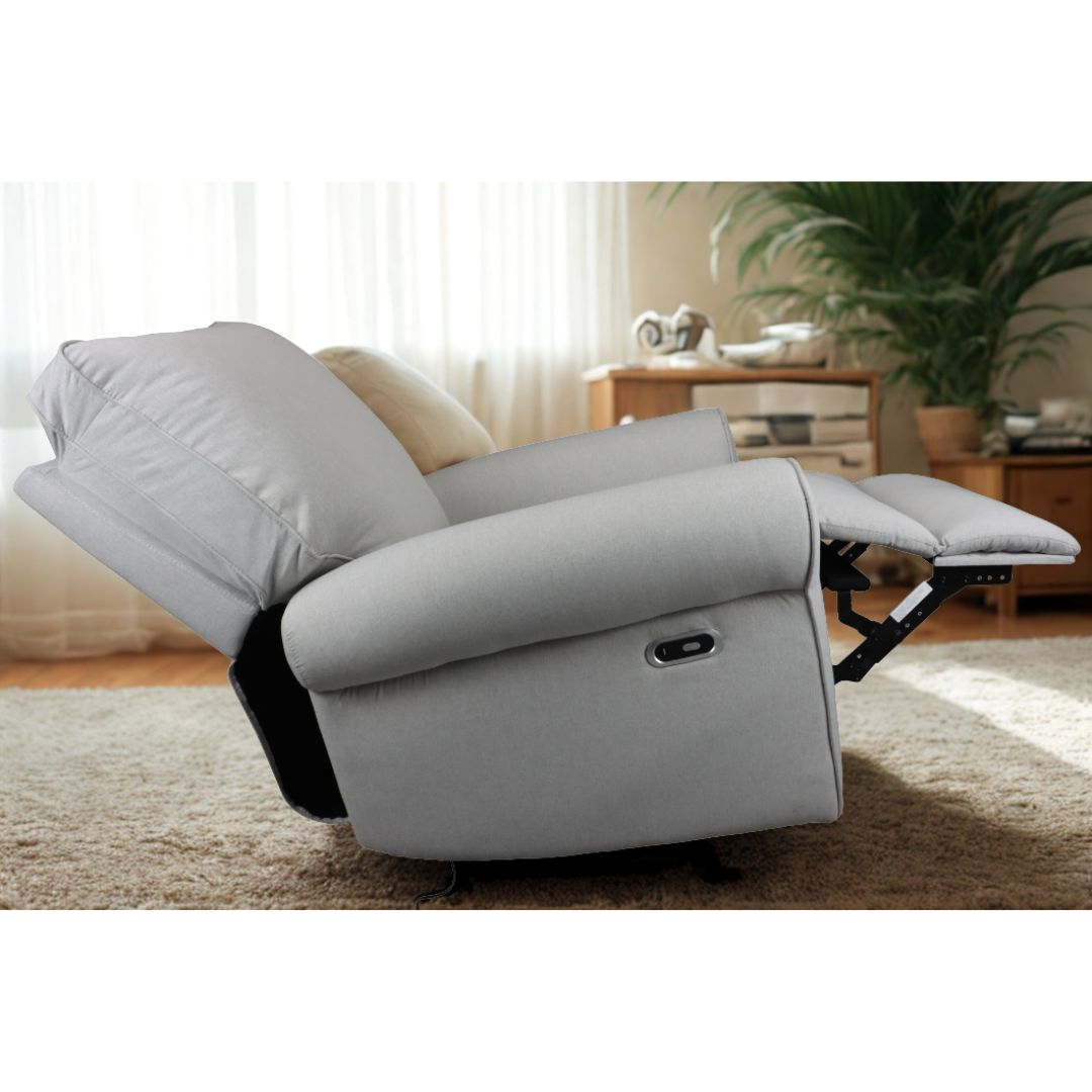 Deluxe Electric Linen Reclining Glider Feeding Chair- Light Grey (EXTRA SIDE POCKET)