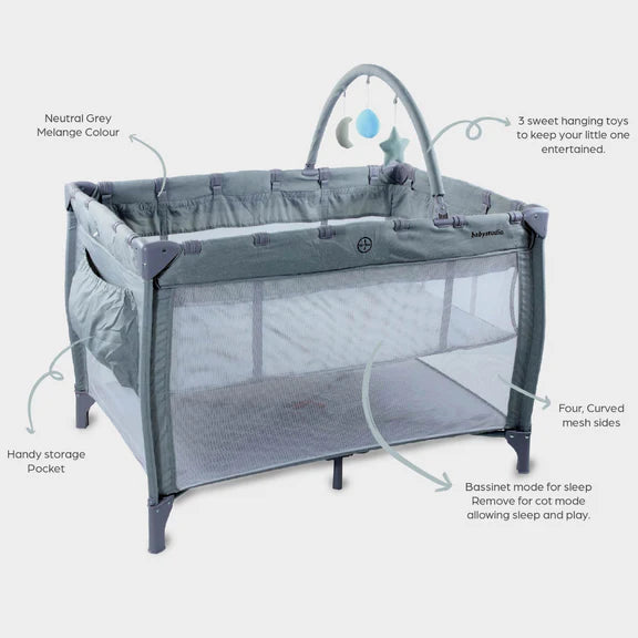 Babystudio Portacot 2-in-1 with Bassinet & Toybar – Grey