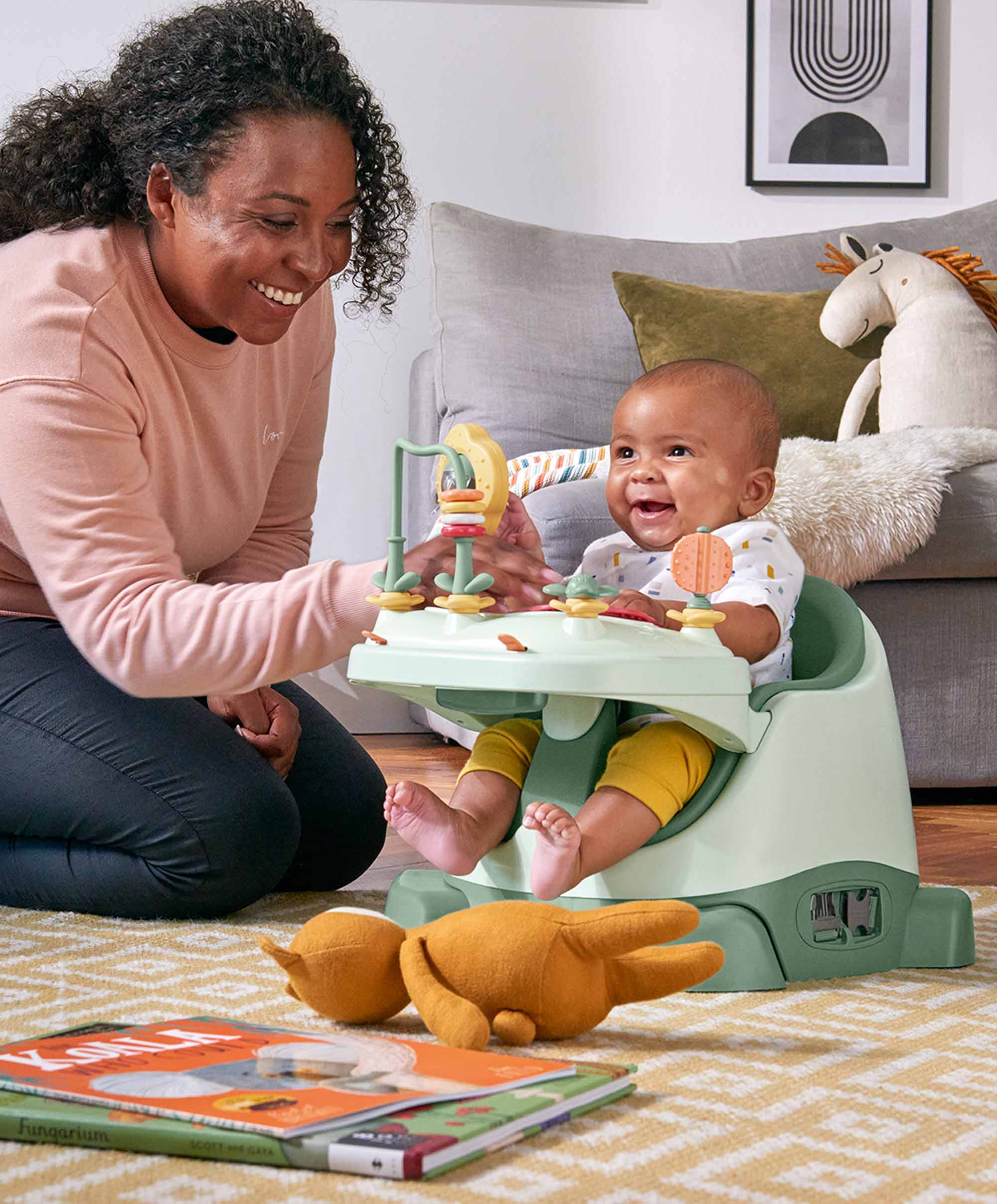 Mamas & Papas Booster Seats Bug 3 in 1 Floor & Booster Seat with Activity Tray - Eucalyptus