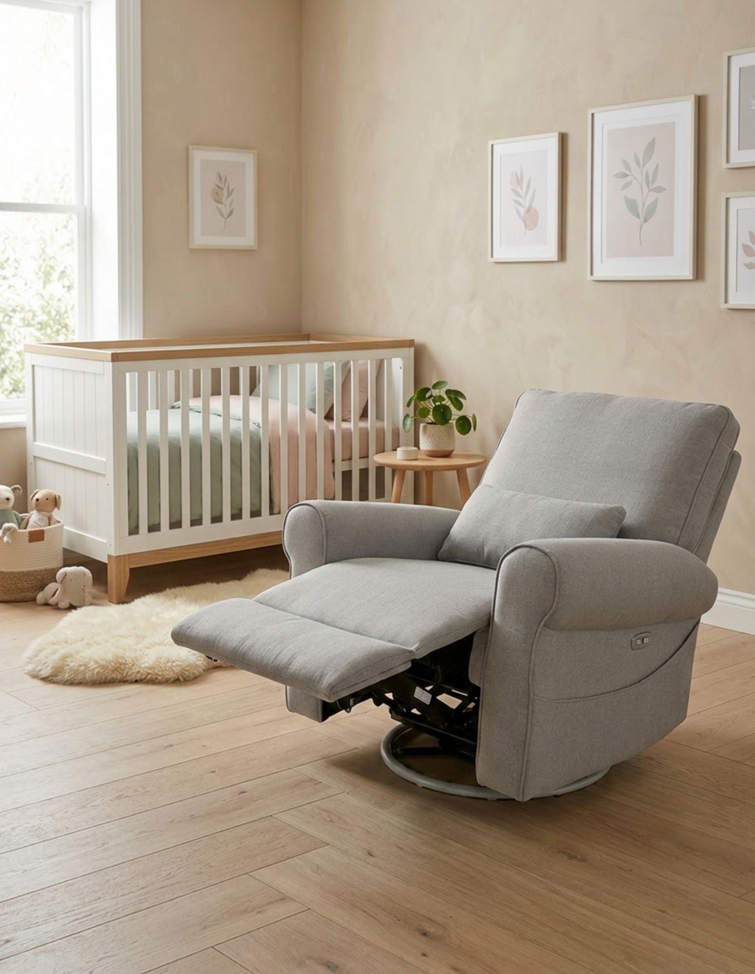 Deluxe Electric Linen Reclining Glider Feeding Chair- Light Grey (Pre Order end July)