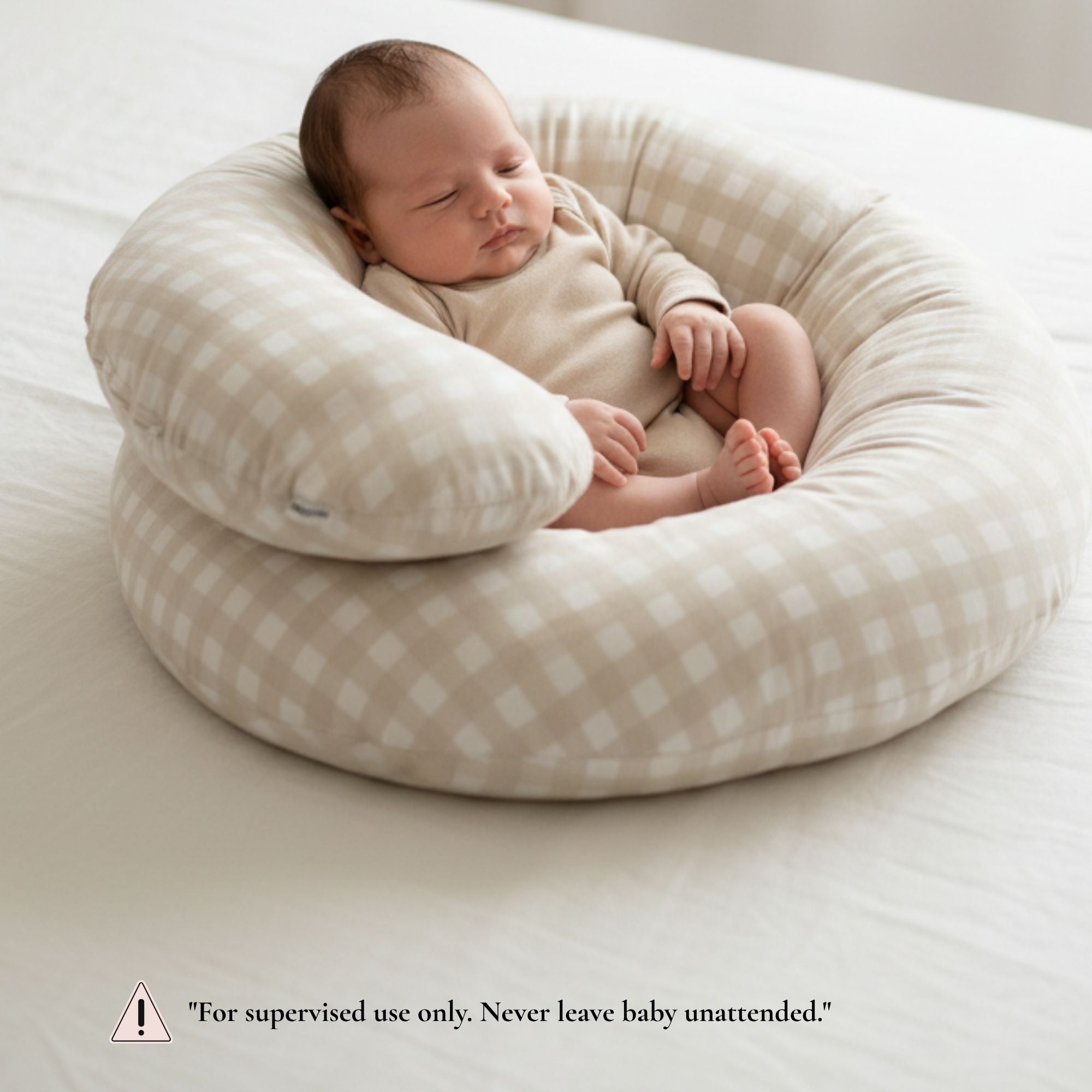 The Ultimate Body Pillow - Pregnancy & Breastfeeding Support Pillow - Gingham Beige - Babystudio