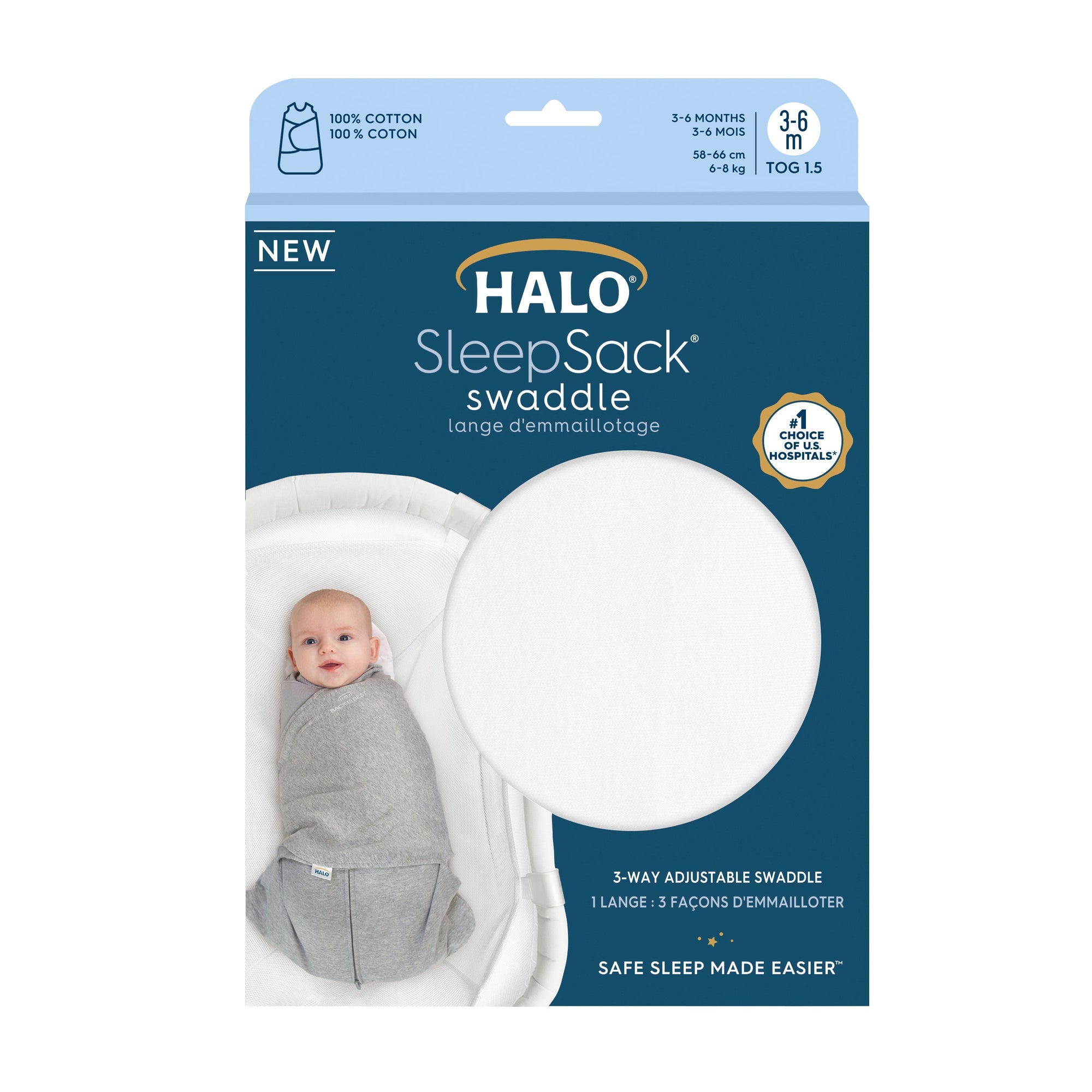 HALO® SleepSack® Swaddle (3-6M) 1.5 TOG - White