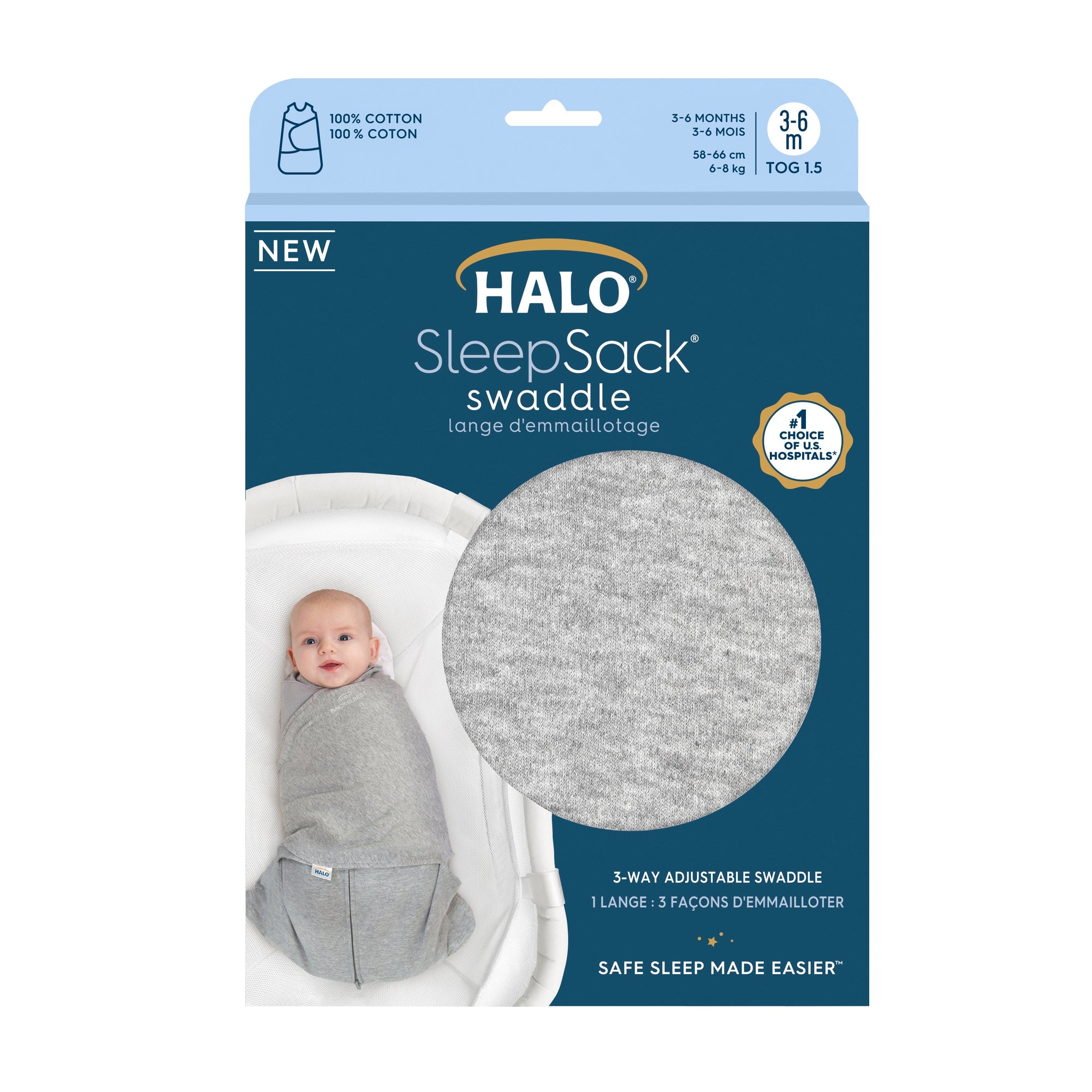 HALO® SleepSack® Swaddle (3-6M) 1.5 TOG - Heather Grey