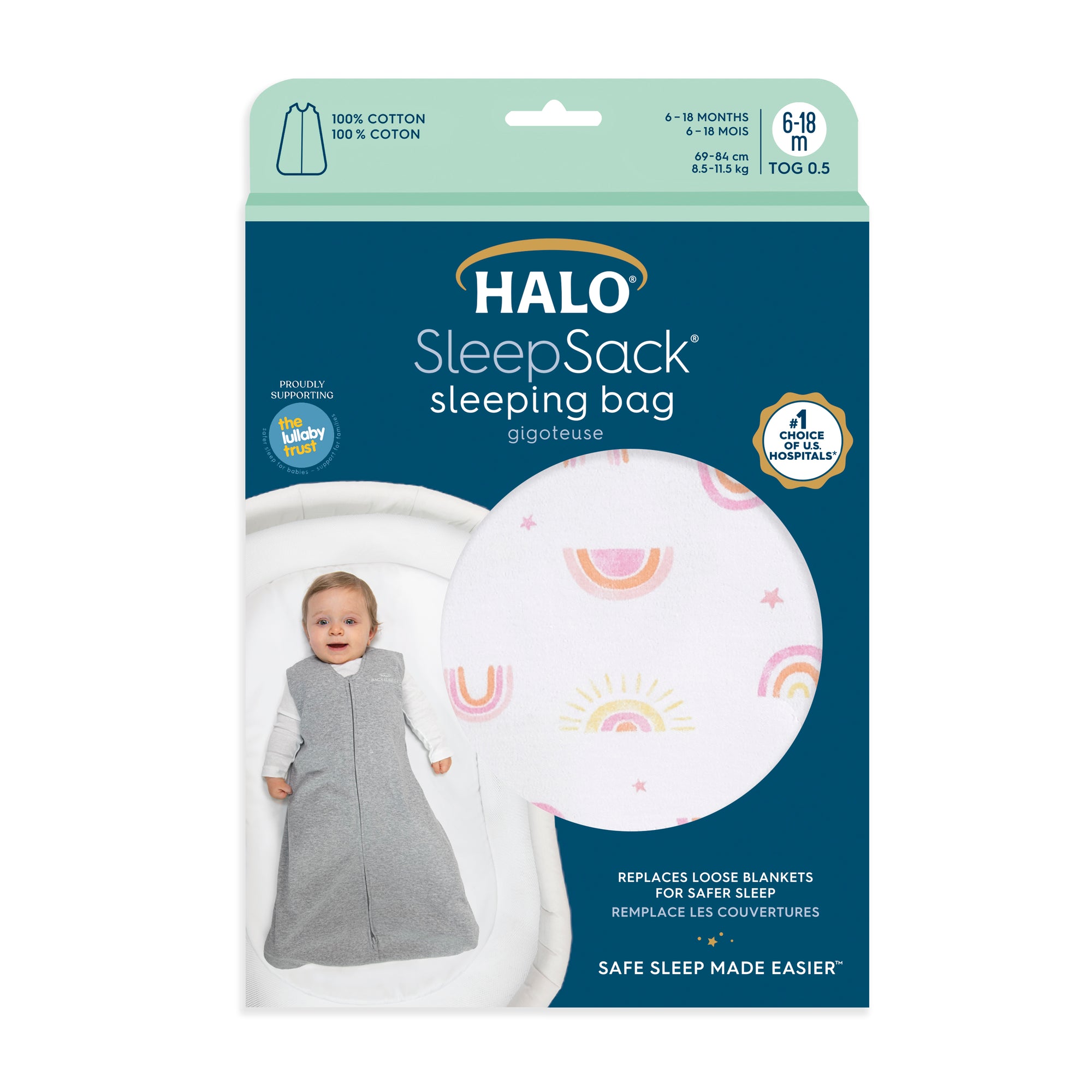 HALO® SleepSack® (6-18M) TOG RAINBOWS PINK babystudio