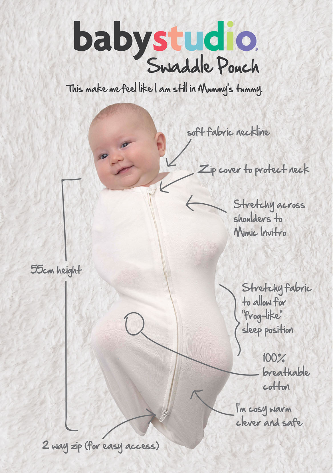 babystudio swaddlepouch cotton small (3-9m) - hugs equal love
