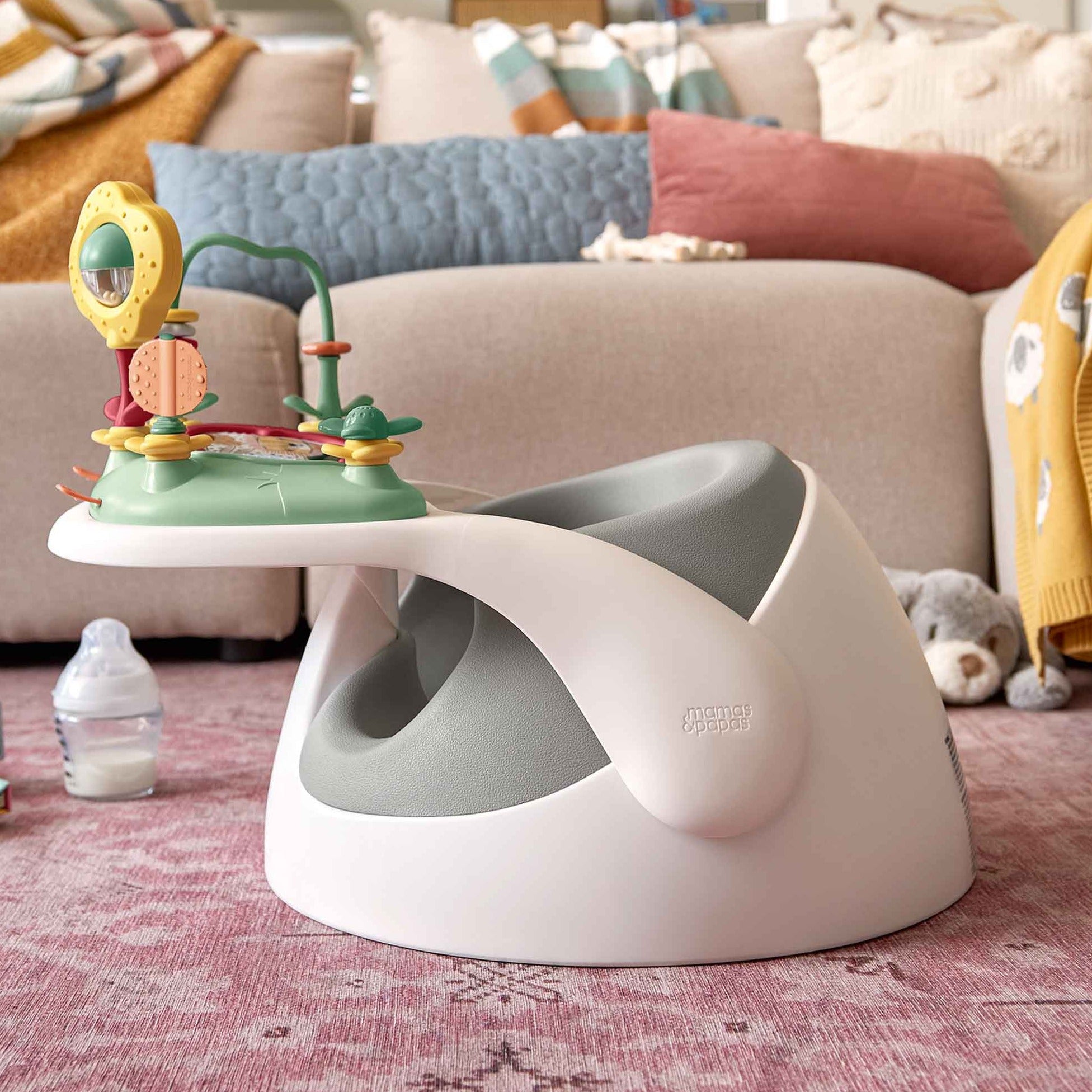 Mamas & Papas Snug Floor Seat with Activity Tray - Pebble Grey (with FREE splash mat)